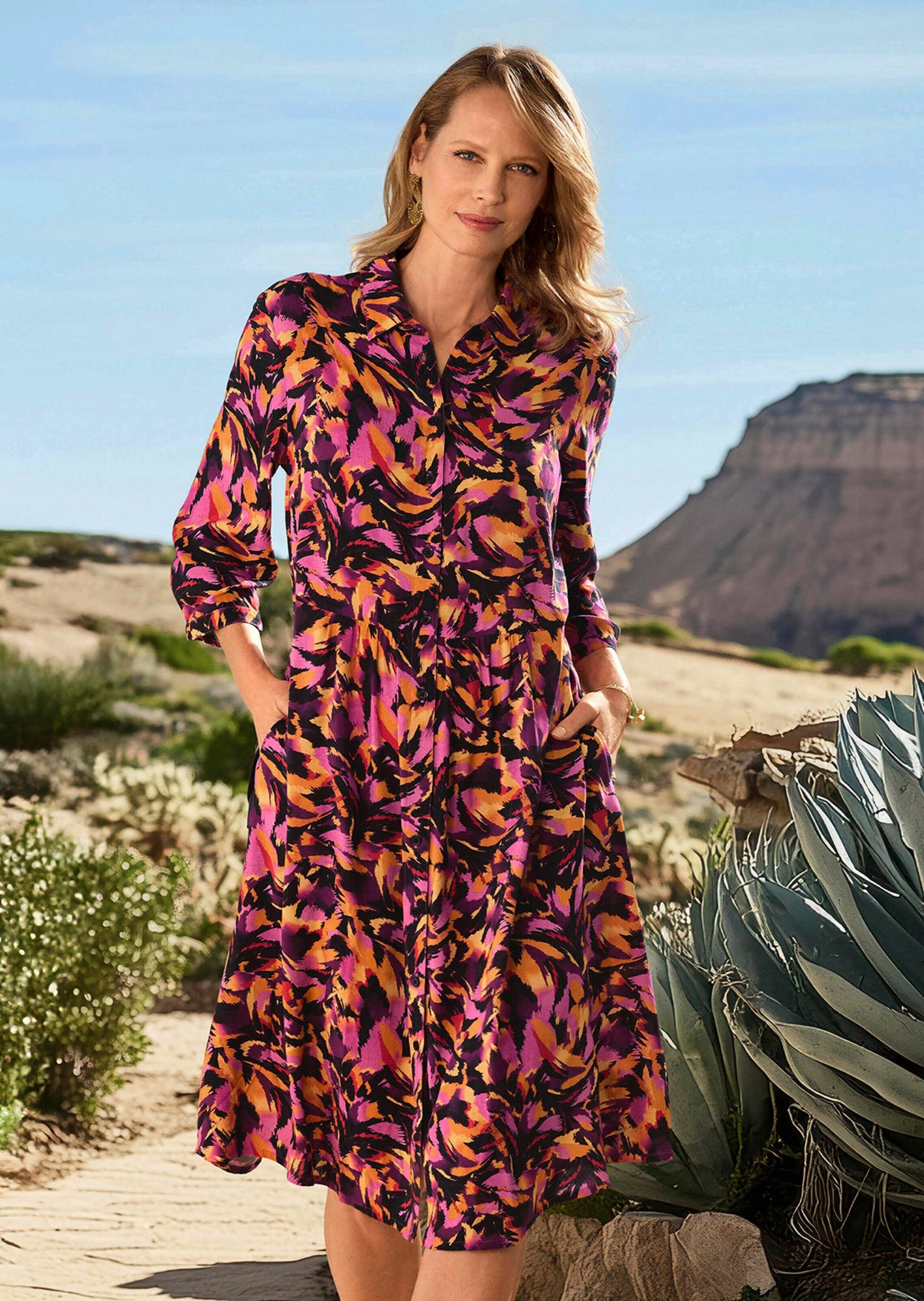 Sommerkleid GOLDNER "Kurzgröße Hemdblusenkleid aus reiner Viskose", Damen, Gr. 23, K-Gr, rot (rot, gemustert), Obermaterial: 100% Viskose CV., Kleider Sommerkleid