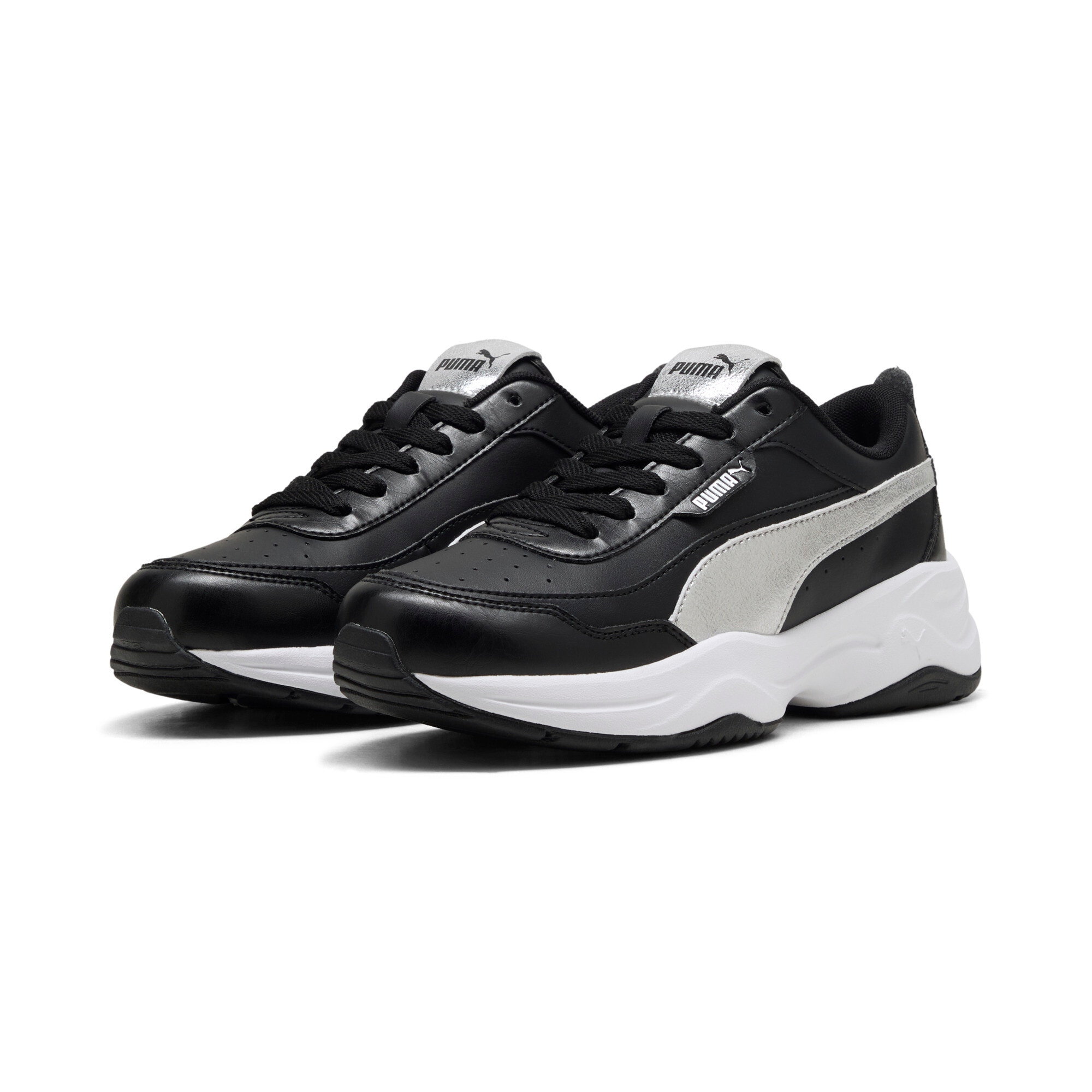 Sneaker PUMA "CILIA MODE METALLIC WHISPER", Damen, Gr. 42,5, puma schwarz, puma silber, puma weiß, Synthetik, Schuhe Sneaker
