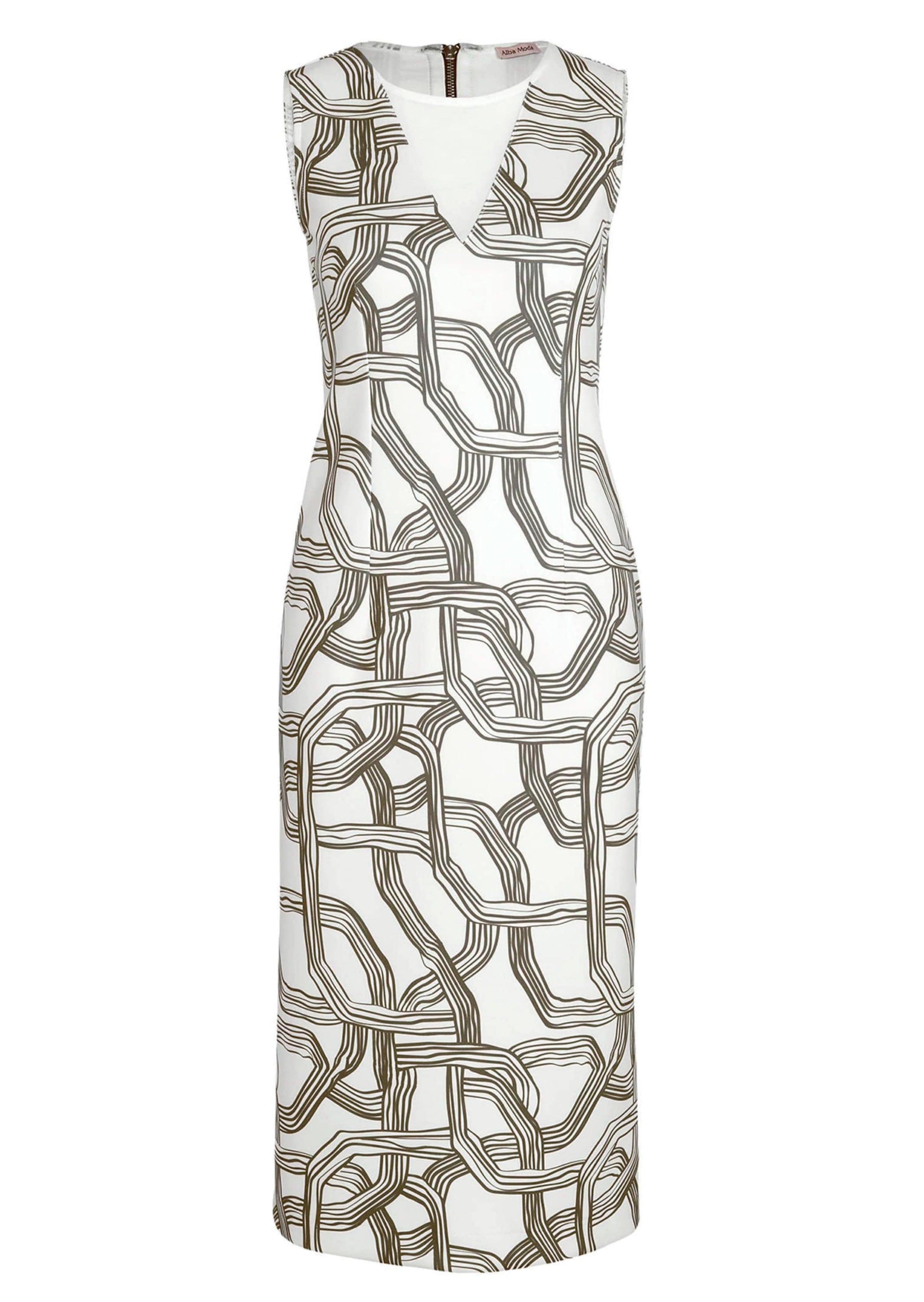 Sommerkleid ALBA MODA "Kleid Kleid", Damen, Gr. 38, N + K Gr, weiß (ecru, oliv), Obermaterial: 95% Polyester PES. 5% Elasthan EL., Kleider Sommerkleid