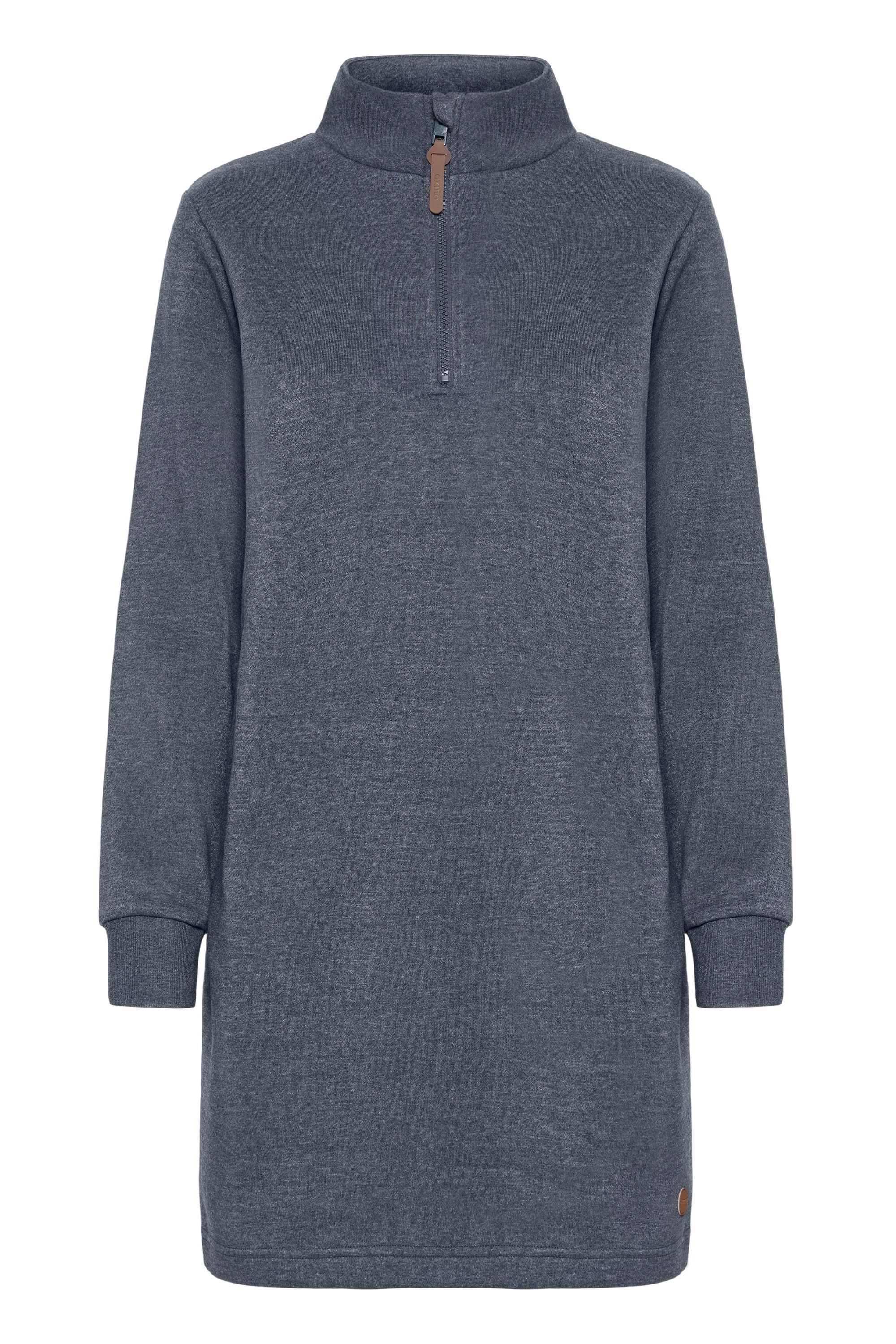 Sweatkleid OXMO "Sweatkleid OXMILLE", Damen, Gr. XS, N-Gr, blau (total eclipse melange), Obermaterial: 55% Polyester PES. 45% Baumwolle CO., Kleider Sweatkleid