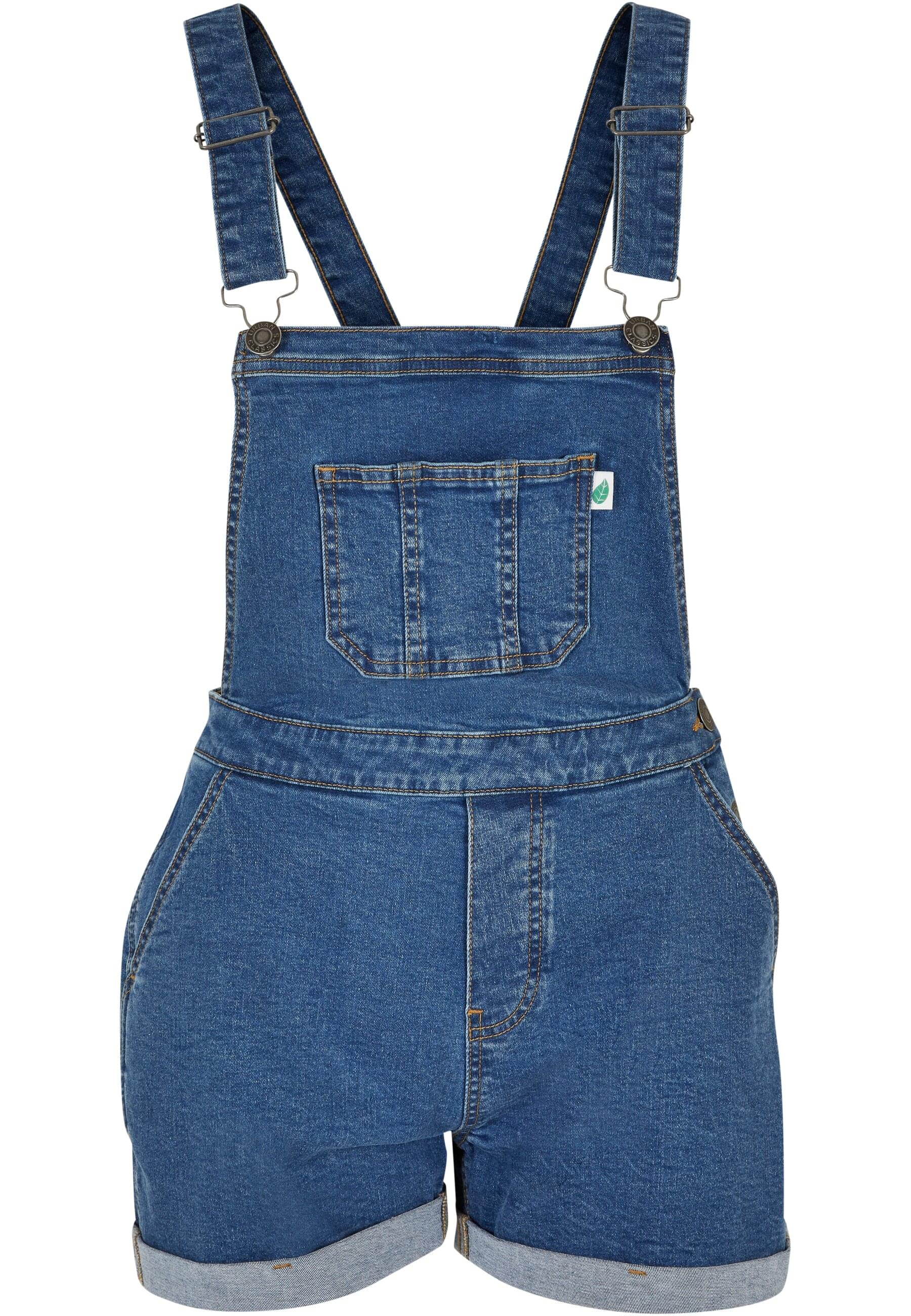 Jumpsuit URBAN CLASSICS "Urban Classics Damen Ladies Organic Short Dungaree", Damen, Gr. M, US-Größen, clearblau washed, 50% Baumwolle (Bio), 48% Baumwolle, 2% Elasthan, unifarben, ohne Ausschnitt, Overalls Jumpsuit