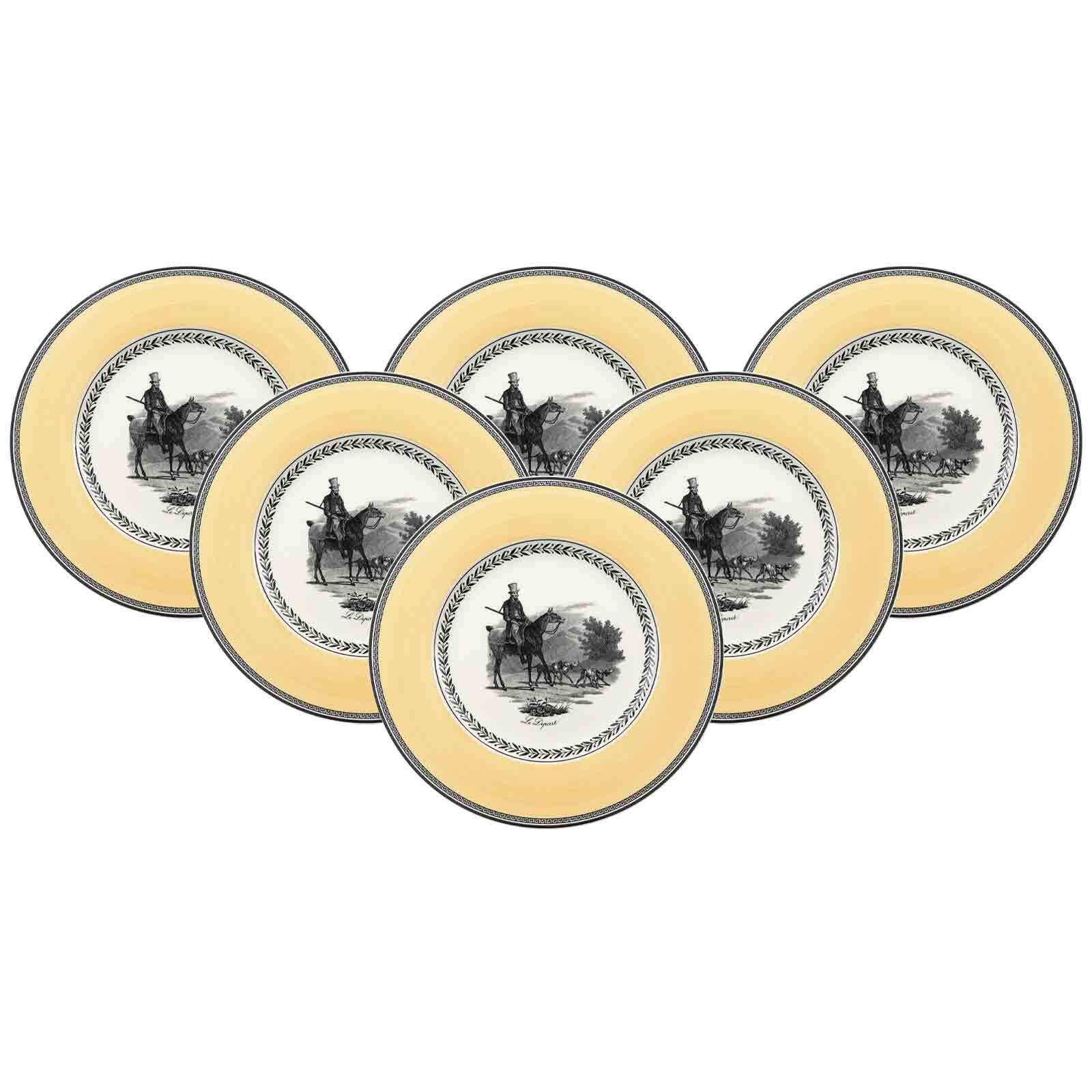 Speiseteller VILLEROY & BOCH "Speiseteller Audun Chasse ø 27,1 cm 6er Set weiß-grau-gelb", bunt (weiß, grau, gelb), L:27,1cm, Speiseteller, Speiseteller