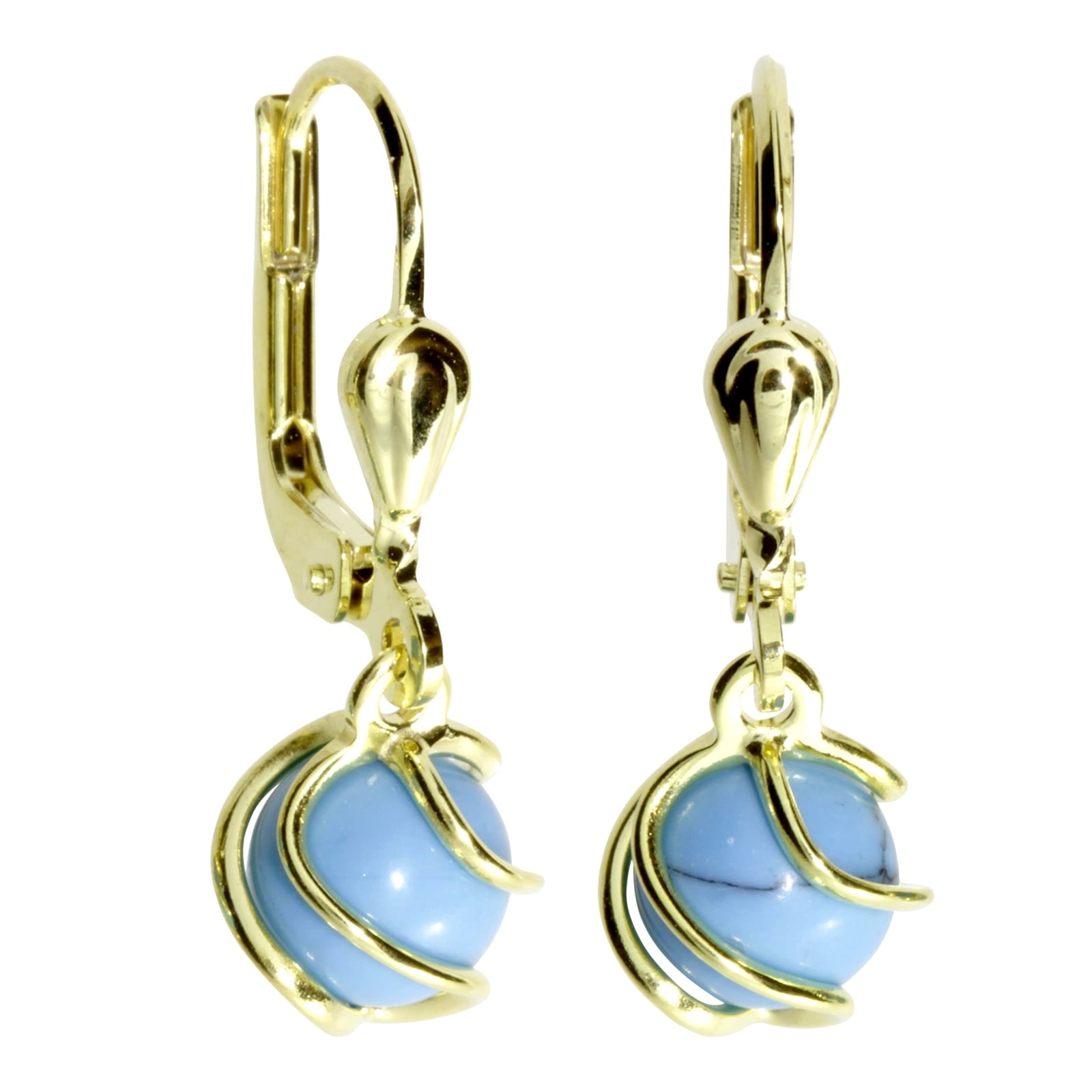 Paar Ohrhänger OSTSEE-SCHMUCK "- Goldkäfig - Gold 333/000 - rek. Türkis" Gr. 23, gold (gold 333, goldfarben, gelb), Ohrringe, Damen, Gelbgold 333