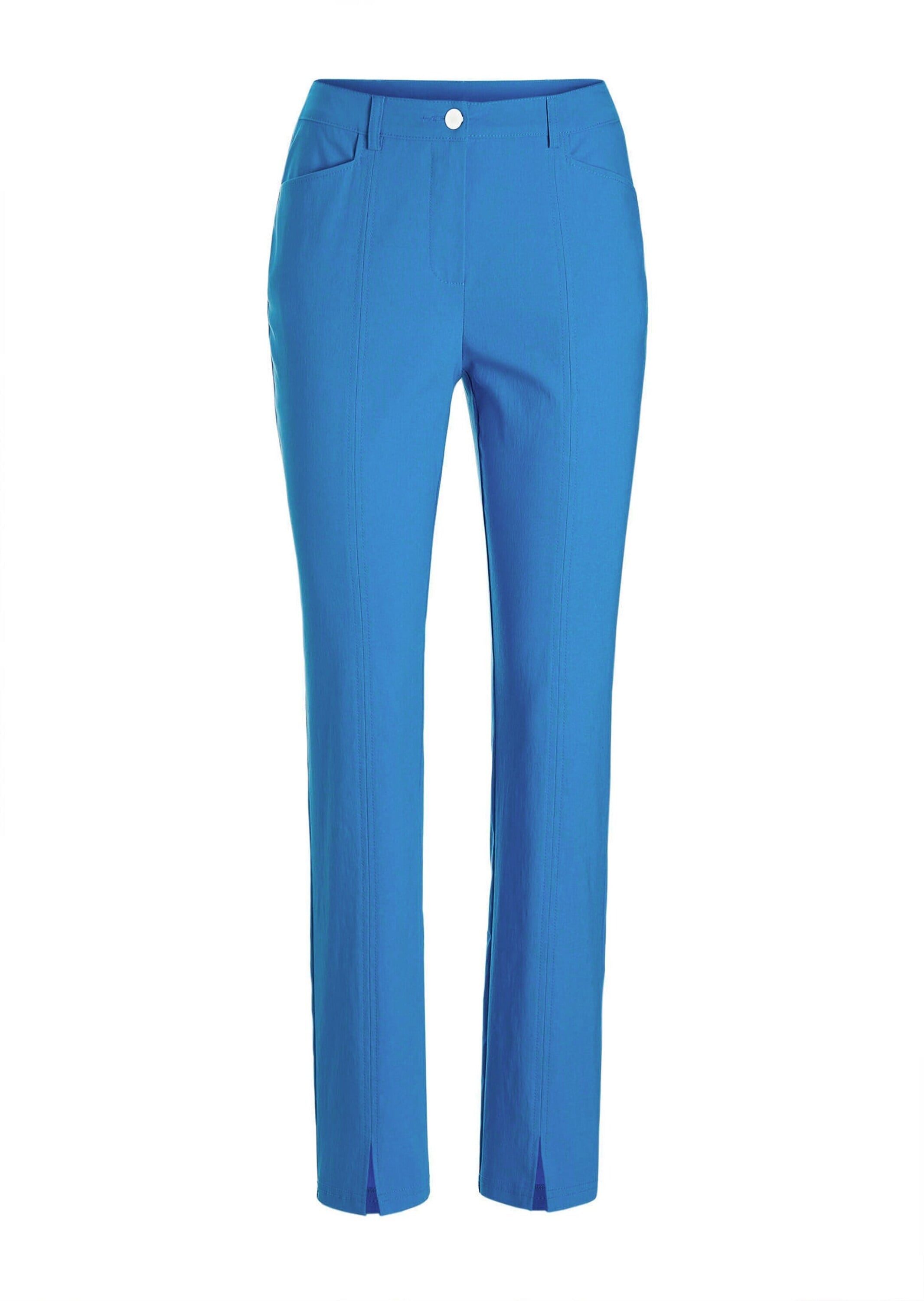 Stoffhose GOLDNER "Kurzgröße Elegante Hose LOUISA mit Formbund", Damen, Gr. 26, K-Gr, blau, Obermaterial: 66% Viskose CV. 31% Polyamid PA. 3% Elasthan EL., Hosen Stoffhose