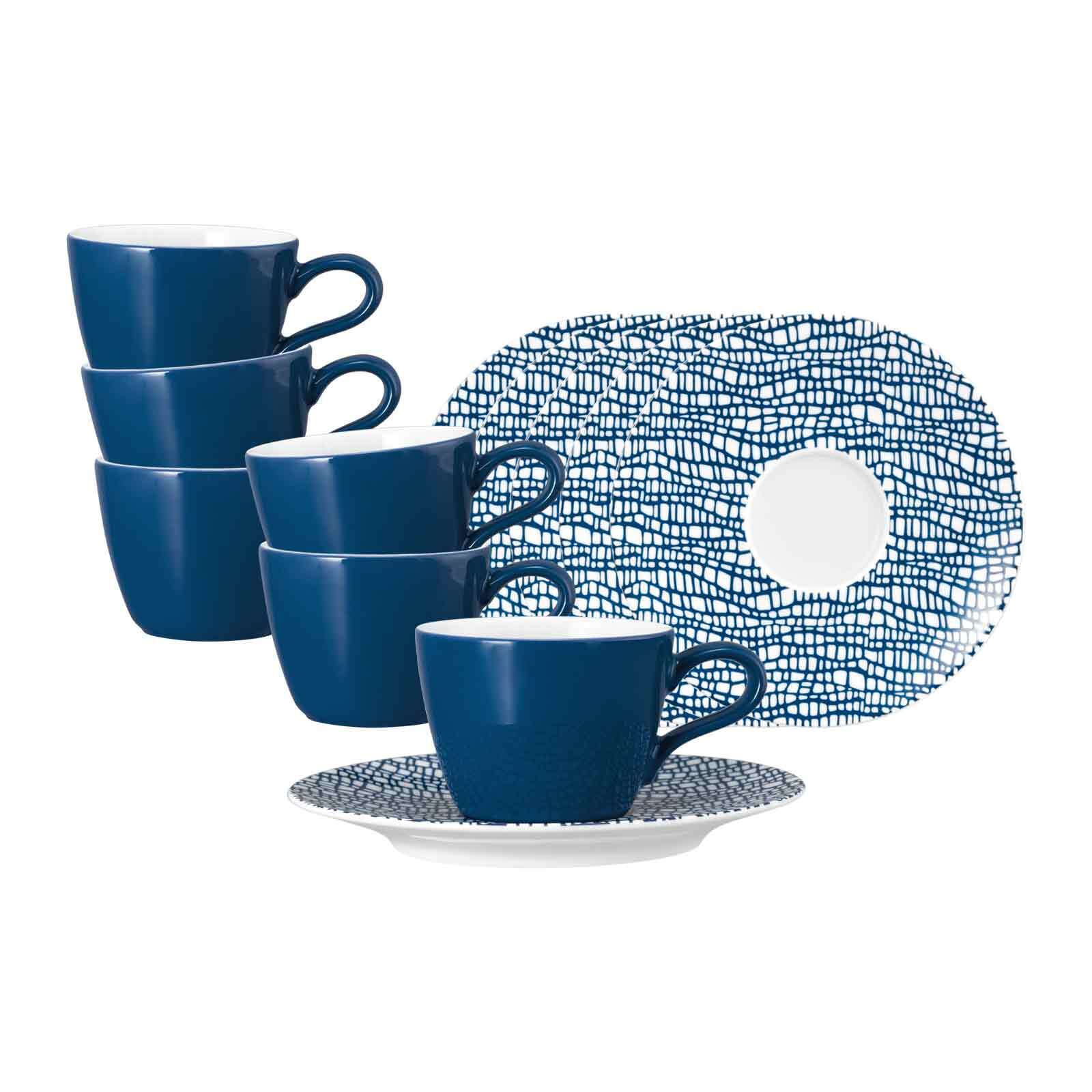 Tasse SELTMANN WEIDEN "Espressotassen mit Untertassen Life Fashion 90 ml 6er Set", blau (classic blau), 12 tlg., Porzellan, Trinkgefäße, Tasse Image