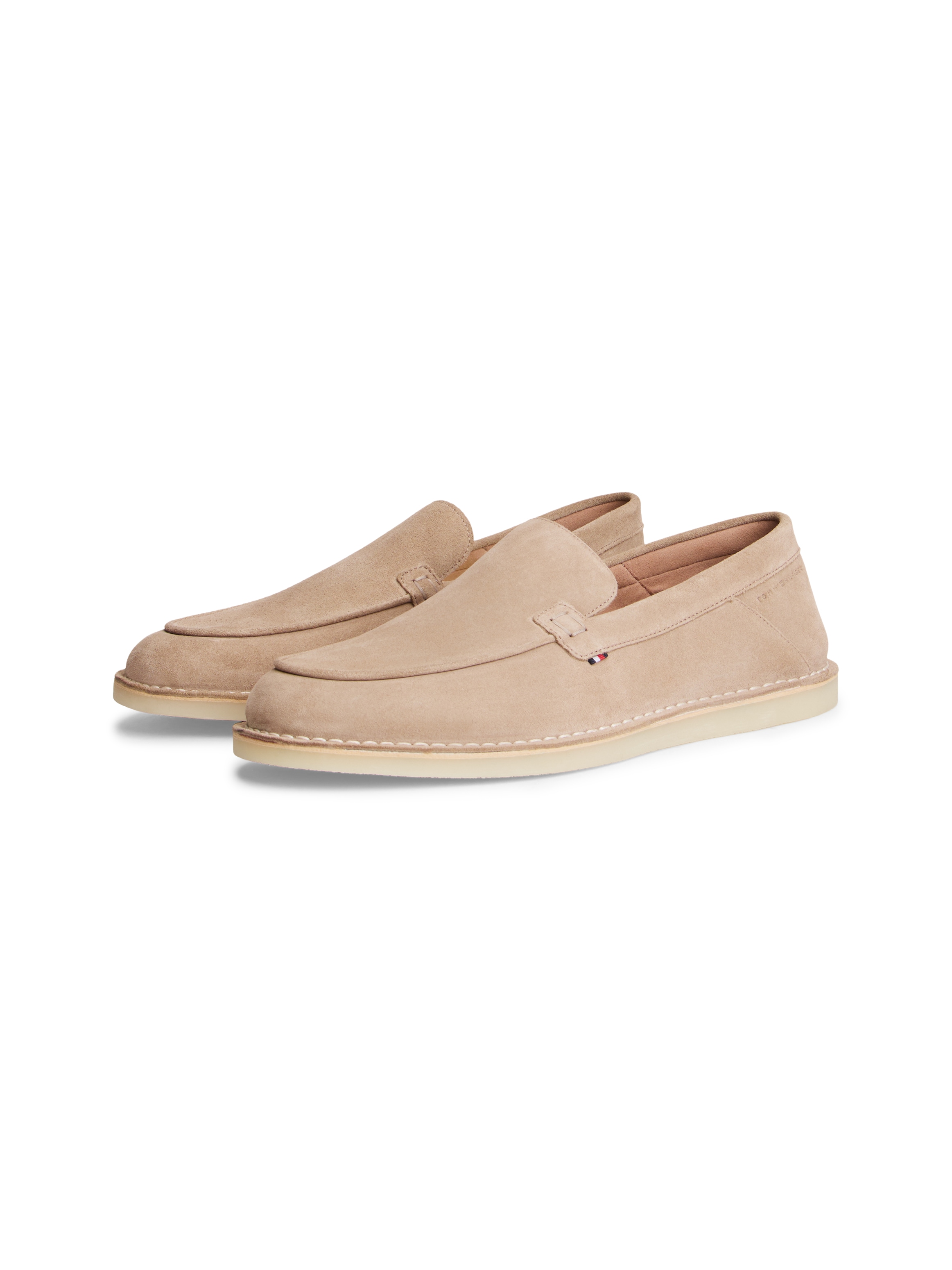 Loafer TOMMY HILFIGER "HILFIGER STITCHDOWN SUEDE LOAFER", Herren, Gr. 42, beige, Veloursleder, unifarben, Schuhe Loafer, Schlupfschuh, Slipper mit dezenter Rahmennaht