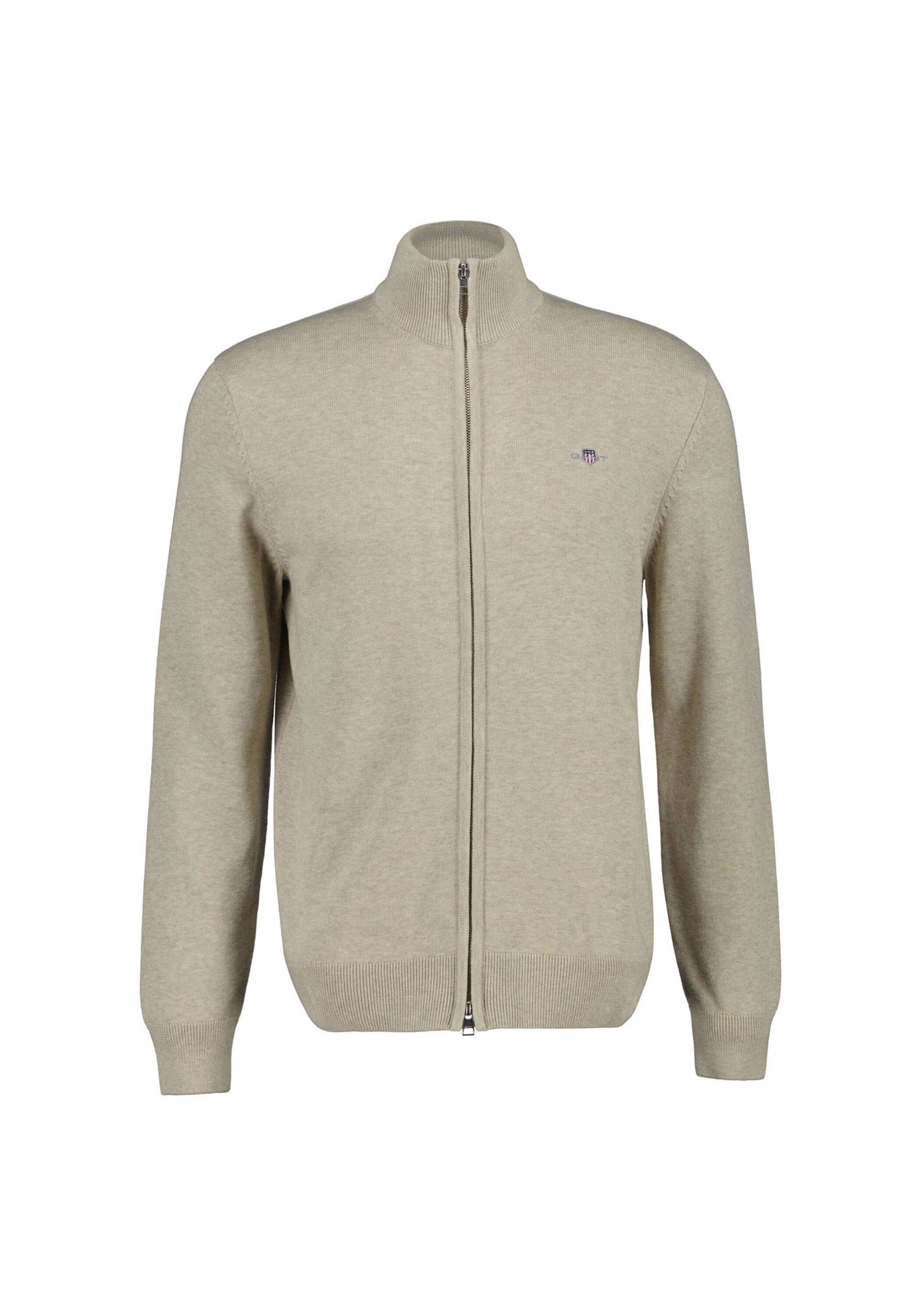 Sweatshirt GANT "Strickjacke CASUAL COTTON ZIP CARDIGAN", Herren, Gr. M, beige (beige melange), Obermaterial: 100% Baumwolle CO., Sweatshirts Sweatshirt