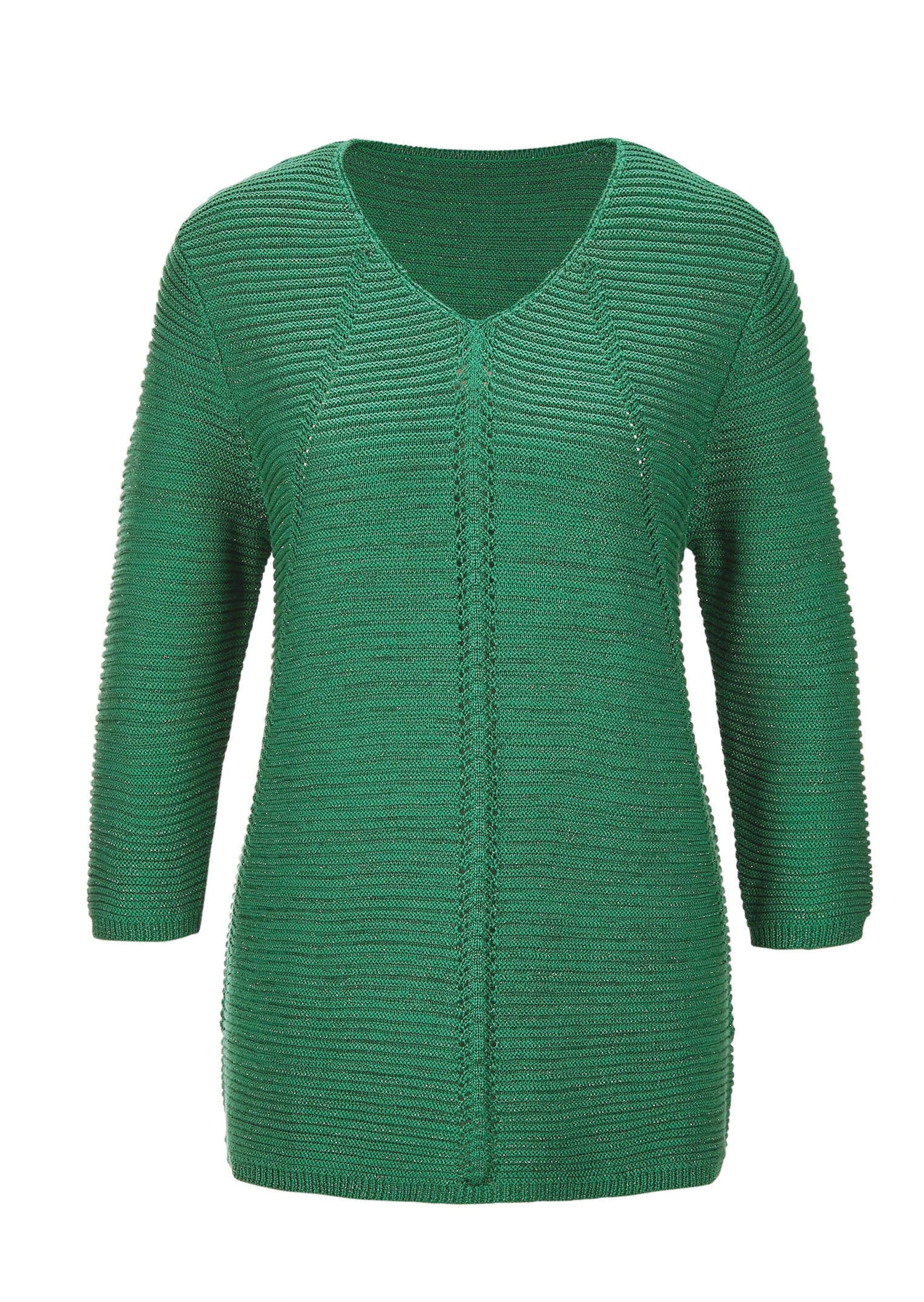 Rundhalspullover GOLDNER "Kurzgröße Eleganter V-Ausschnitt Pullover", Damen, Gr. 25, grün (smaragd), Obermaterial: 50% Baumwolle CO. 50% Polyacryl PAN., Pullover Rundhalspullover