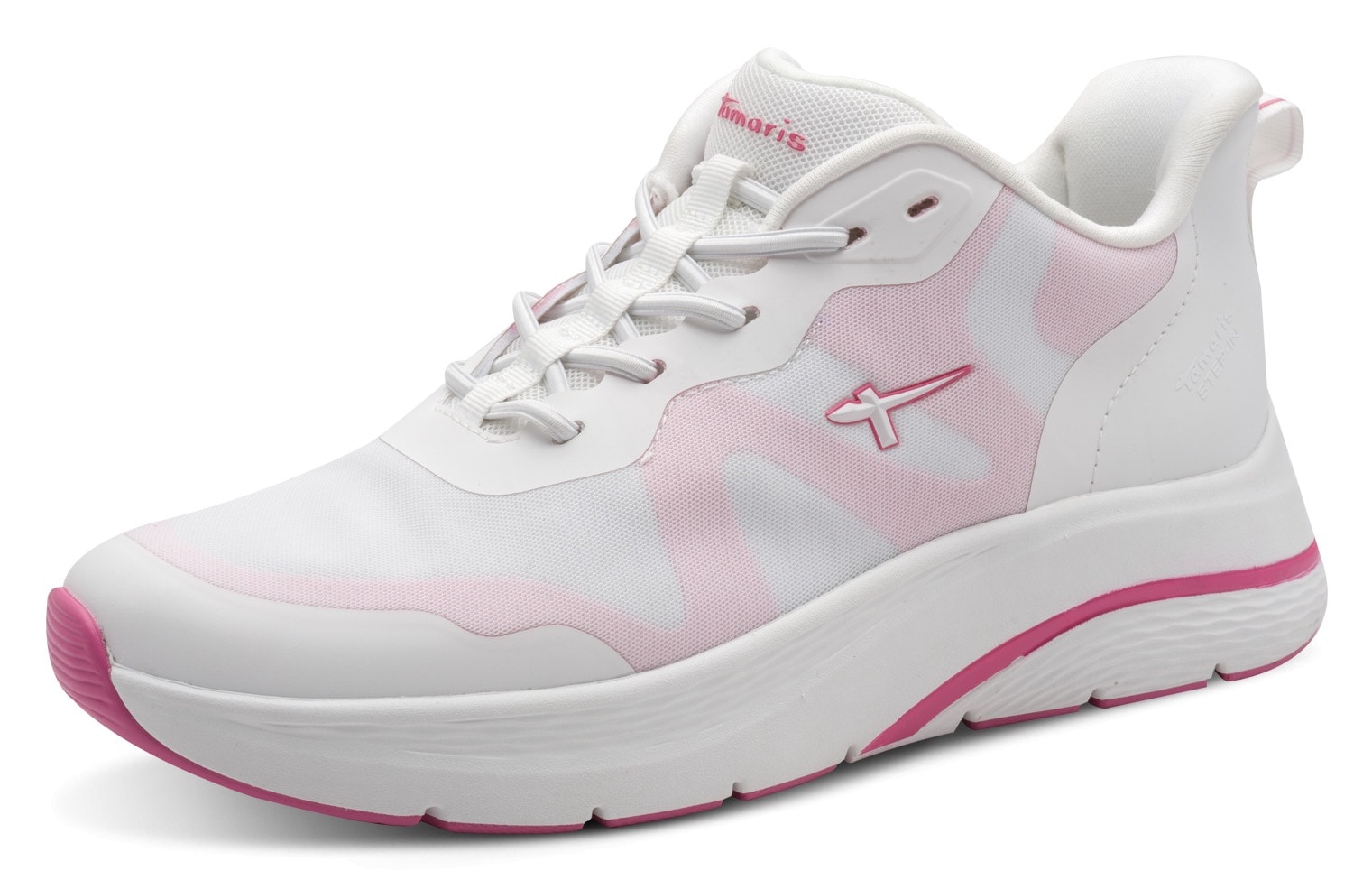 Slip-On Sneaker TAMARIS, Damen, Gr. 42, weiß kombiniert, Lederimitat, Textil, Schuhe, Plateau, Freizeitschuh, Halbschuh, Slipper mit Kontrastbesatz