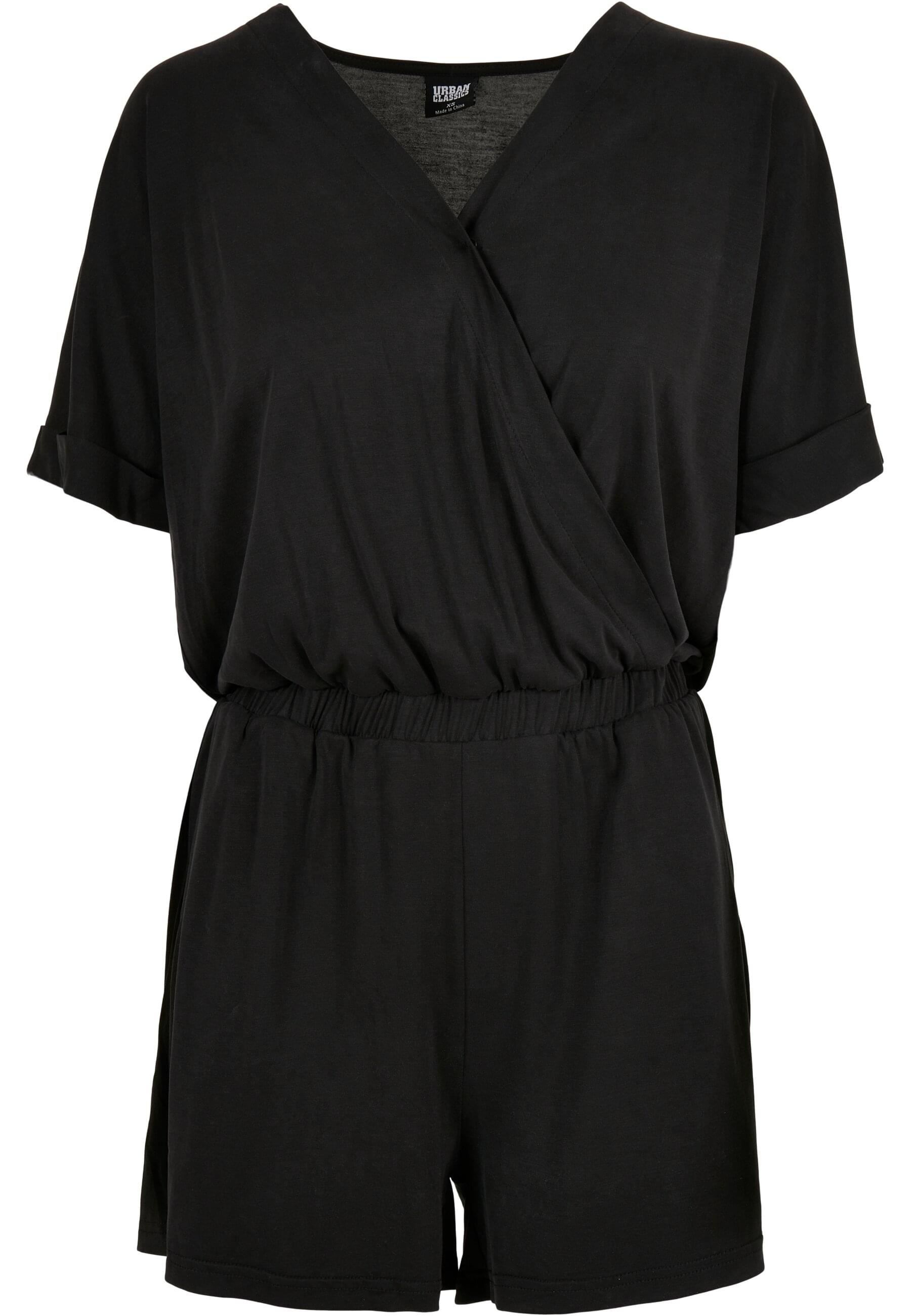 Jumpsuit URBAN CLASSICS "Urban Classics Damen Ladies Short Modal Jumpsuit", Damen, Gr. M, US-Größen, schwarz, 77% Modal, 23% Polyester, unifarben, loose fit, Overalls Jumpsuit