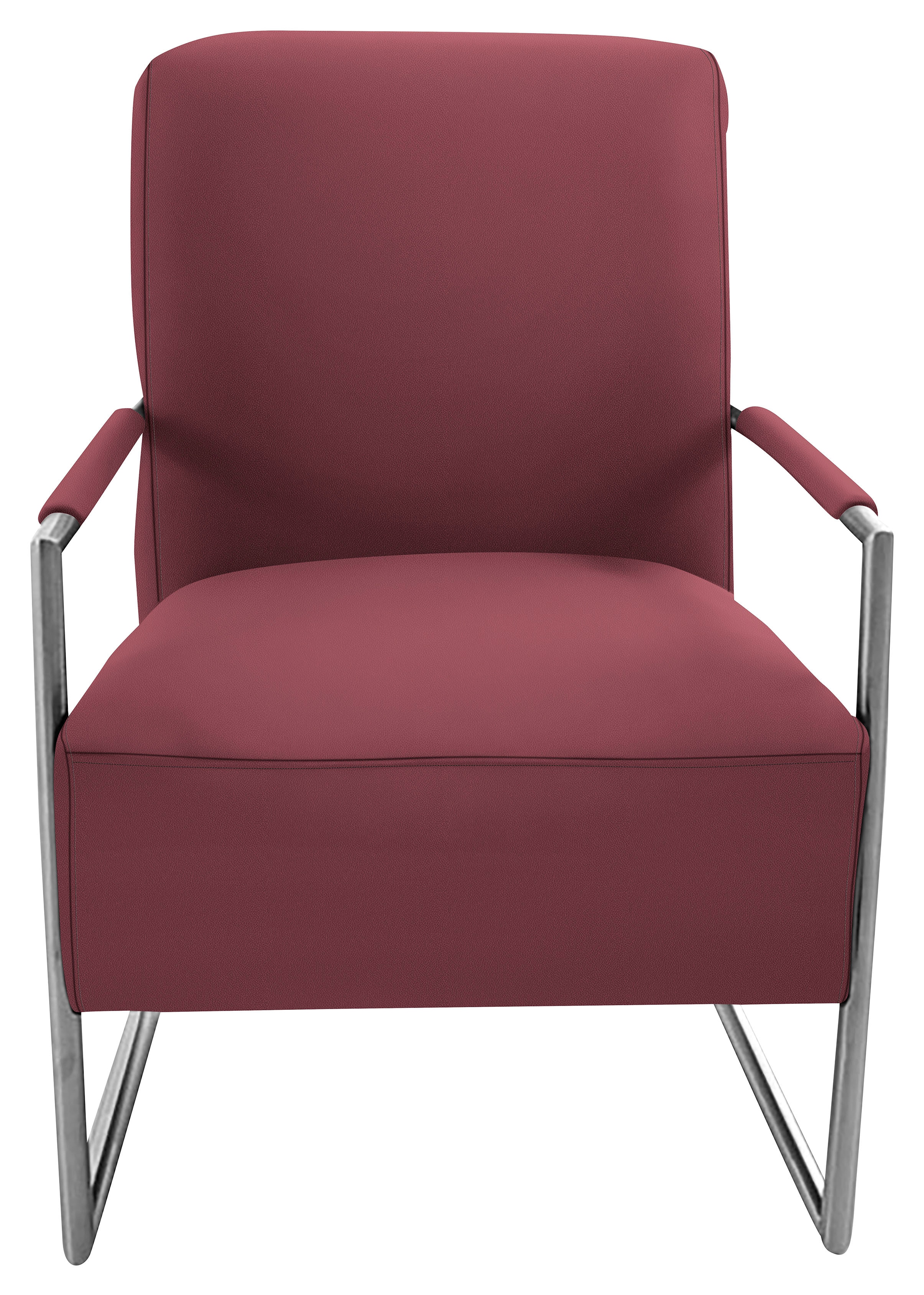 Cocktailsessel K+W KOMFORT & WOHNEN, rot (rubin), B:62cm H:77cm T:83cm, Sessel, Cocktailsessel, mit bezogenen Armlehnen, Gestell in Metall Edelstahloptik