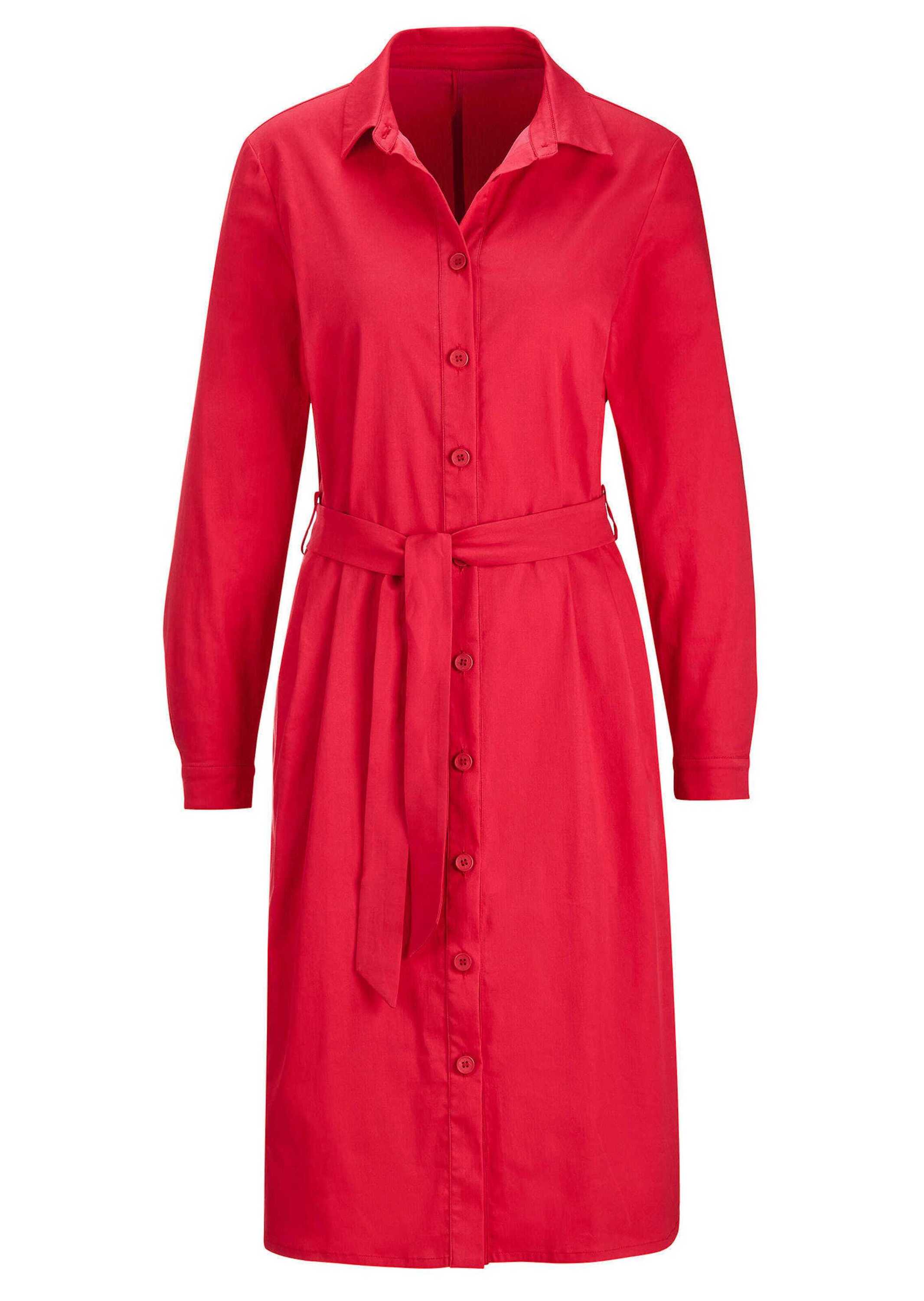 Sommerkleid GOLDNER "Elegantes Hemdblusenkleid mit Bindegürtel", Damen, Gr. 46, N-Gr, rot, Obermaterial: 80% Baumwolle CO. 18% Polyamid PA. 2% Elasthan EL., Kleider Sommerkleid