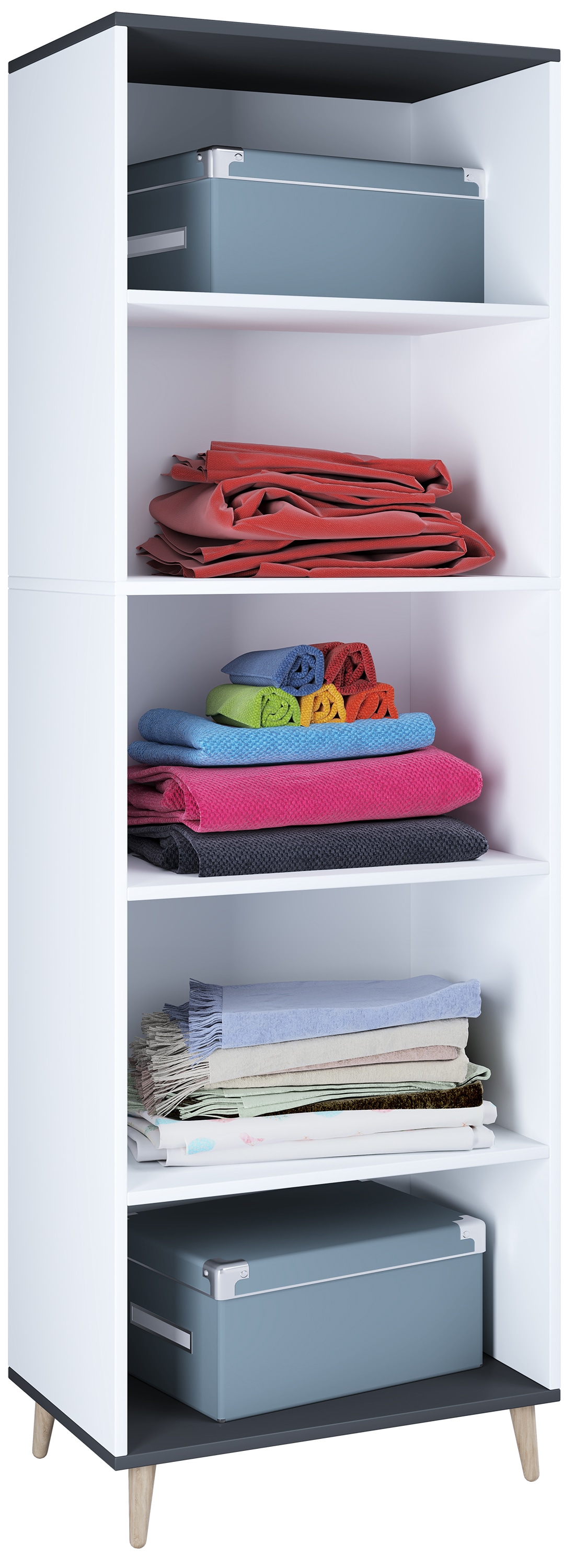 Mehrzweckschrank VCM "Holz Kleiderschrank Schuhregal Flur Regal Landos", grau (weiß, anthrazit), Schränke, Mehrzweckschrank