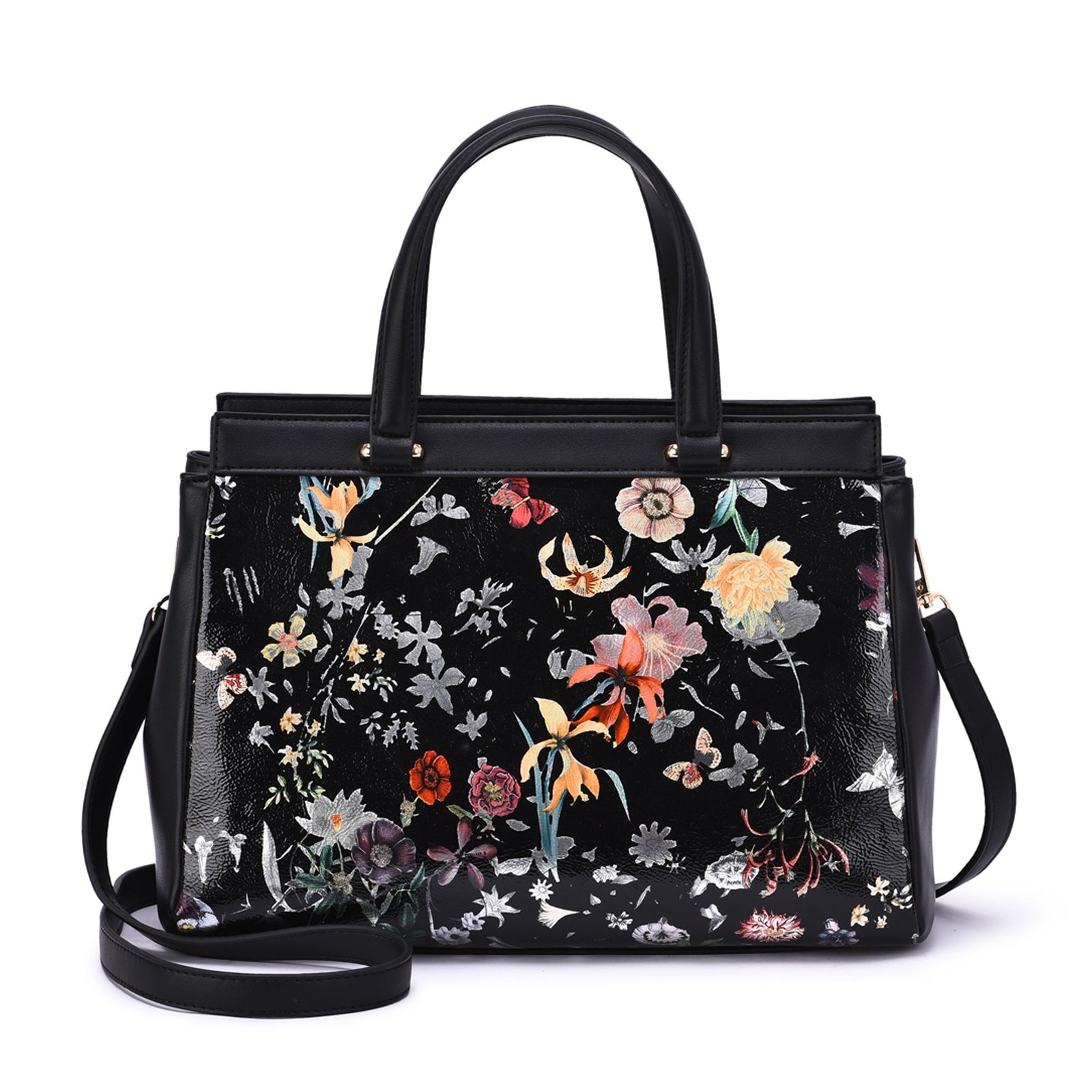 Mellow World Stellan Floral Print Satchel Black