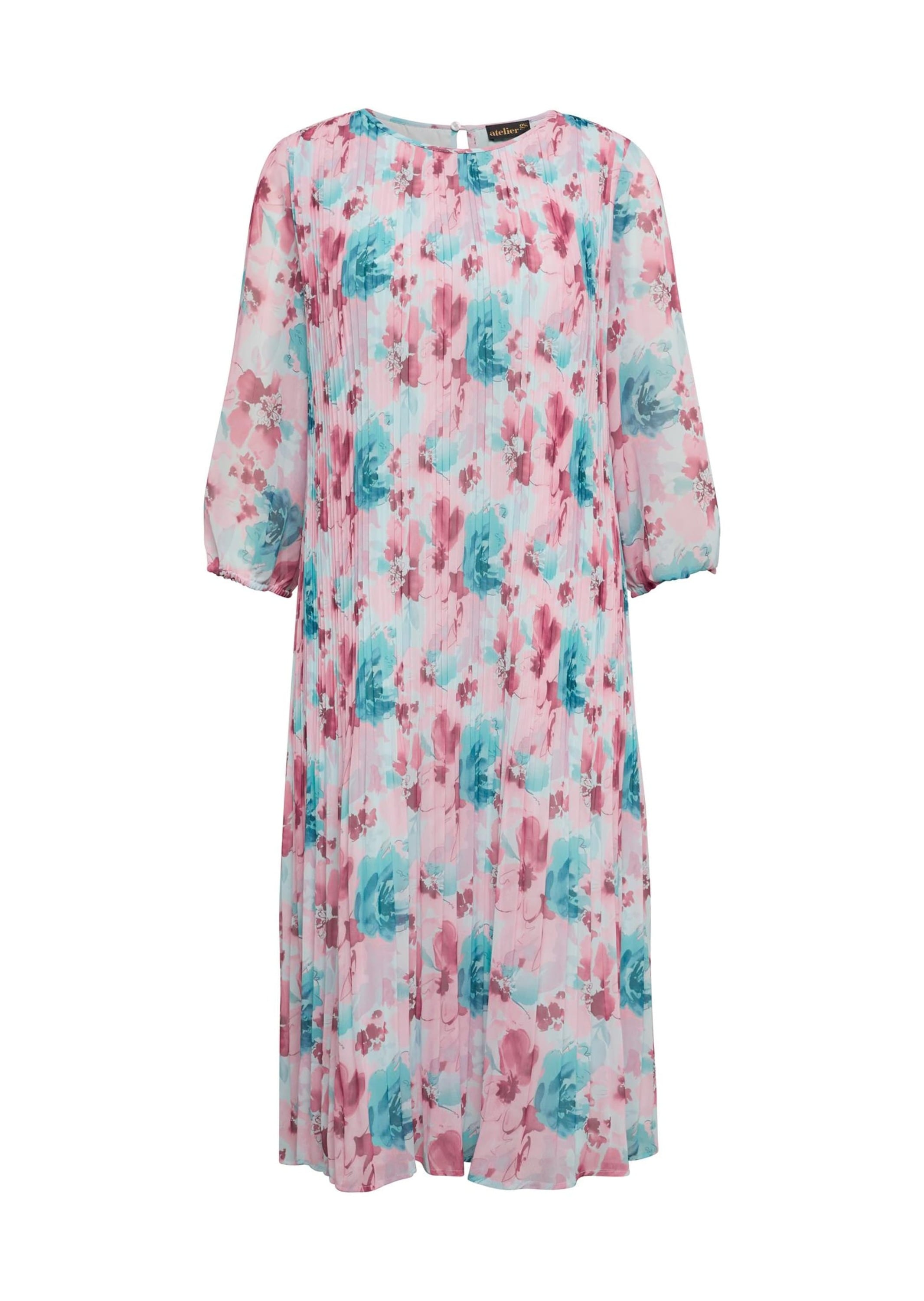 Etuikleid GOLDNER "Kurzgröße Aufregend plissiertes Kleid", Damen, Gr. 23, K-Gr, orange (lagune, apricot, geblümt), Obermaterial: 100% Polyester PES., festlich, normal, Sonstiges, Kleider Etuikleid, Ohne