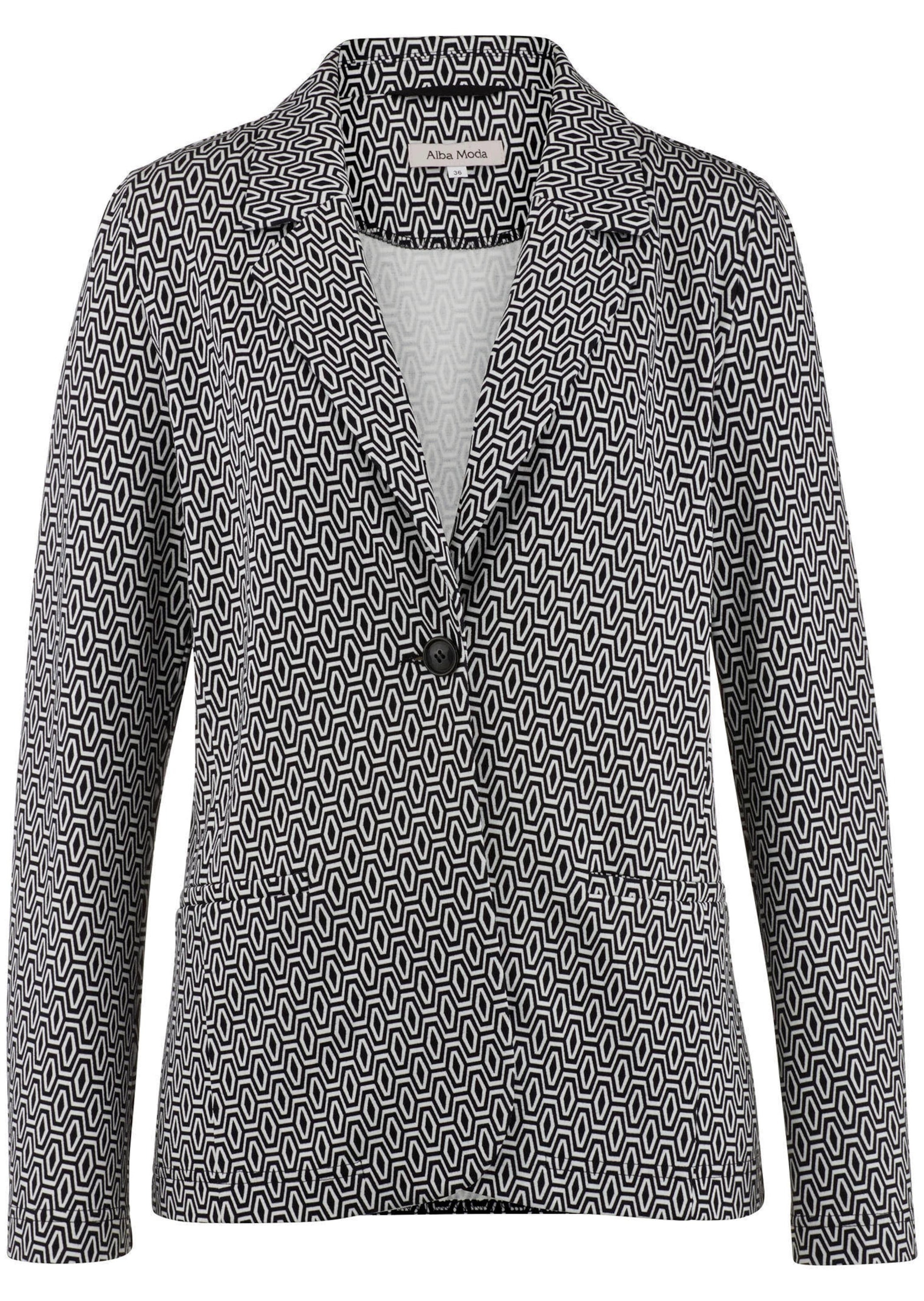 Jackenblazer ALBA MODA "Blazer Blazer mit grafischem Print", Damen, Gr. 38, schwarz, Obermaterial: 80% Viskose CV. 17% Polyester PES. 3% Elasthan EL., Blazer