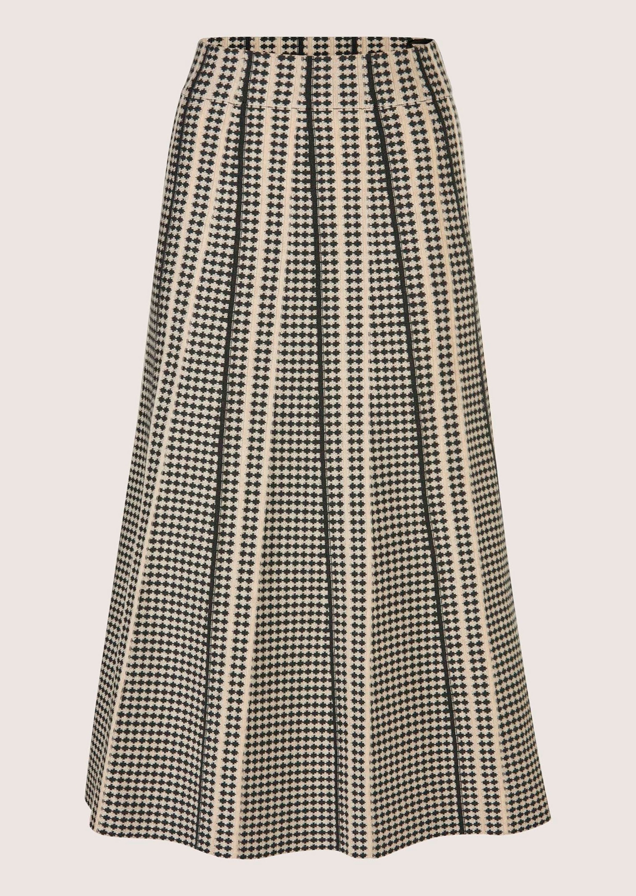 Midirock MADELEINE "Strickrock Eleganter Jacquard-Rock für kühle Tage", Damen, Gr. 42, beige (beige, nebelblau, multicolor), Obermaterial: 47% Polyester PES. 33% Wolle mw. 20% Polyacryl PAN., Röcke