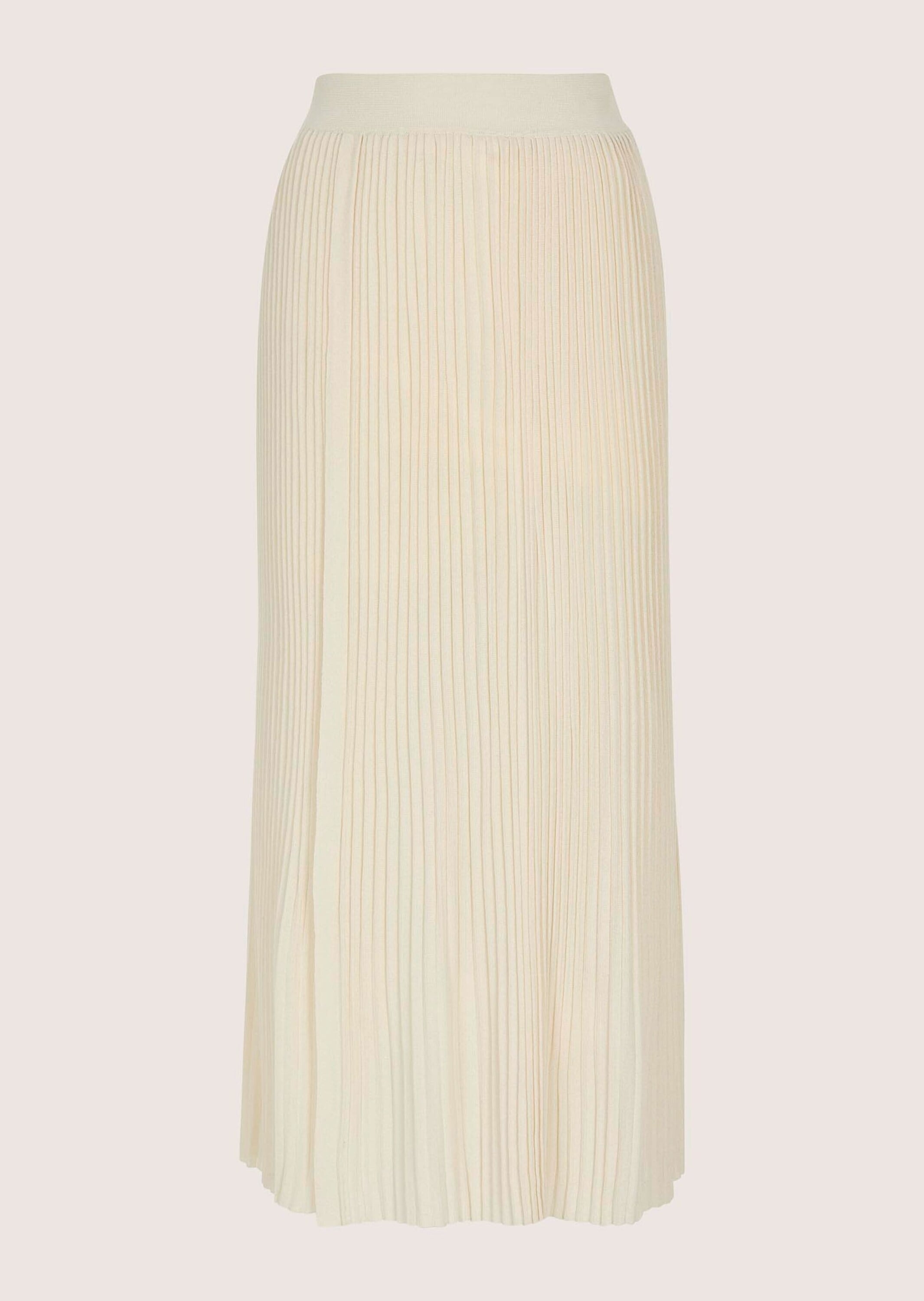 Strickkleid MADELEINE "Plissee-Rock Midi-Strickrock mit elastischem Bund, Plissee", Damen, Gr. 34, N-Gr, weiß (perlweiß), Obermaterial: 75% Viskose CV. 25% Polyester PES., Kleider Strickkleid