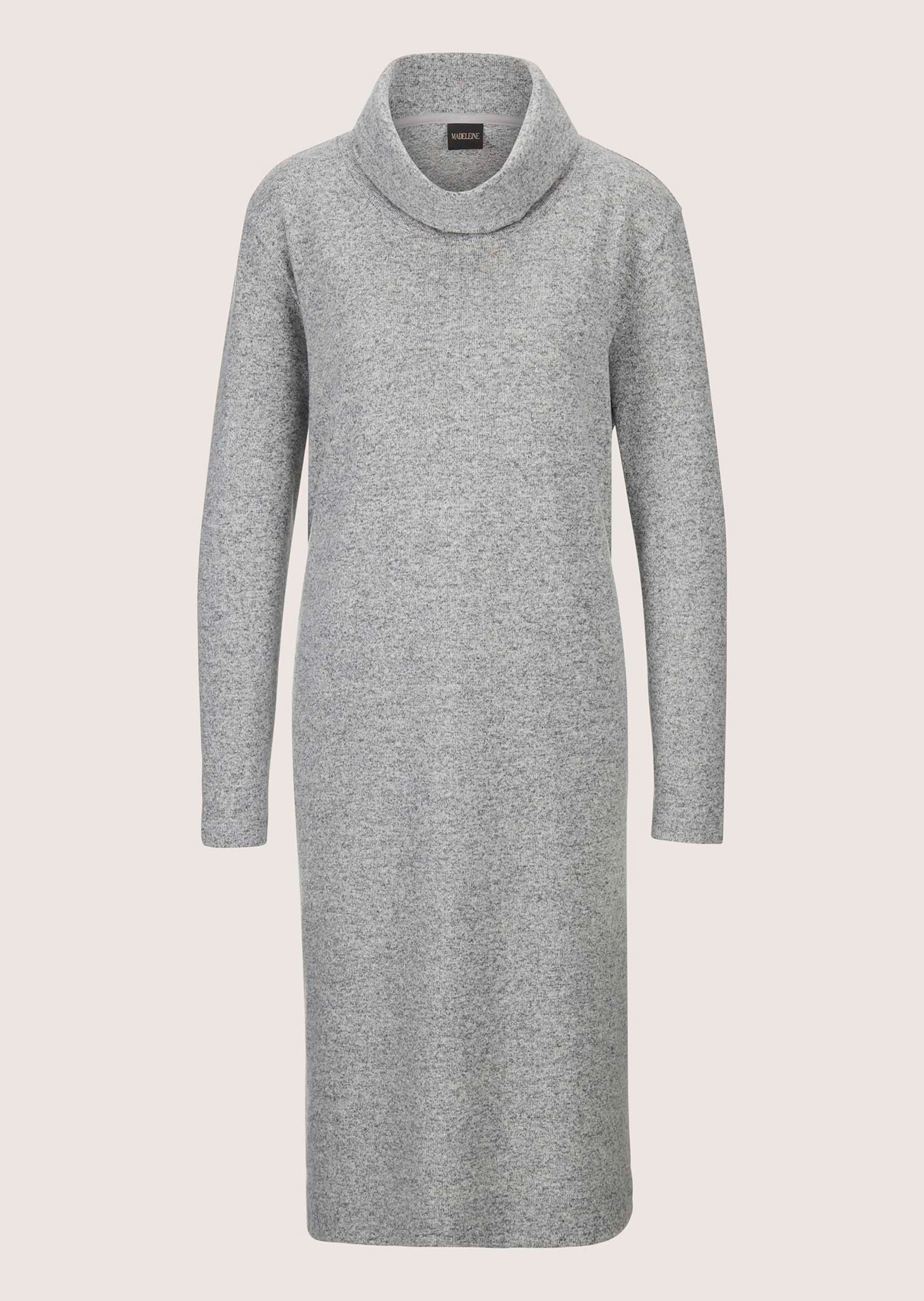 Sommerkleid MADELEINE "Kleid Rollkragen-Kleid in H-Linie", Damen, Gr. 34, N + K Gr, grau (steingrau, melange), Obermaterial: 75% Polyester PES. 20% Baumwolle CO. 5% Elasthan EL., Kleider Sommerkleid