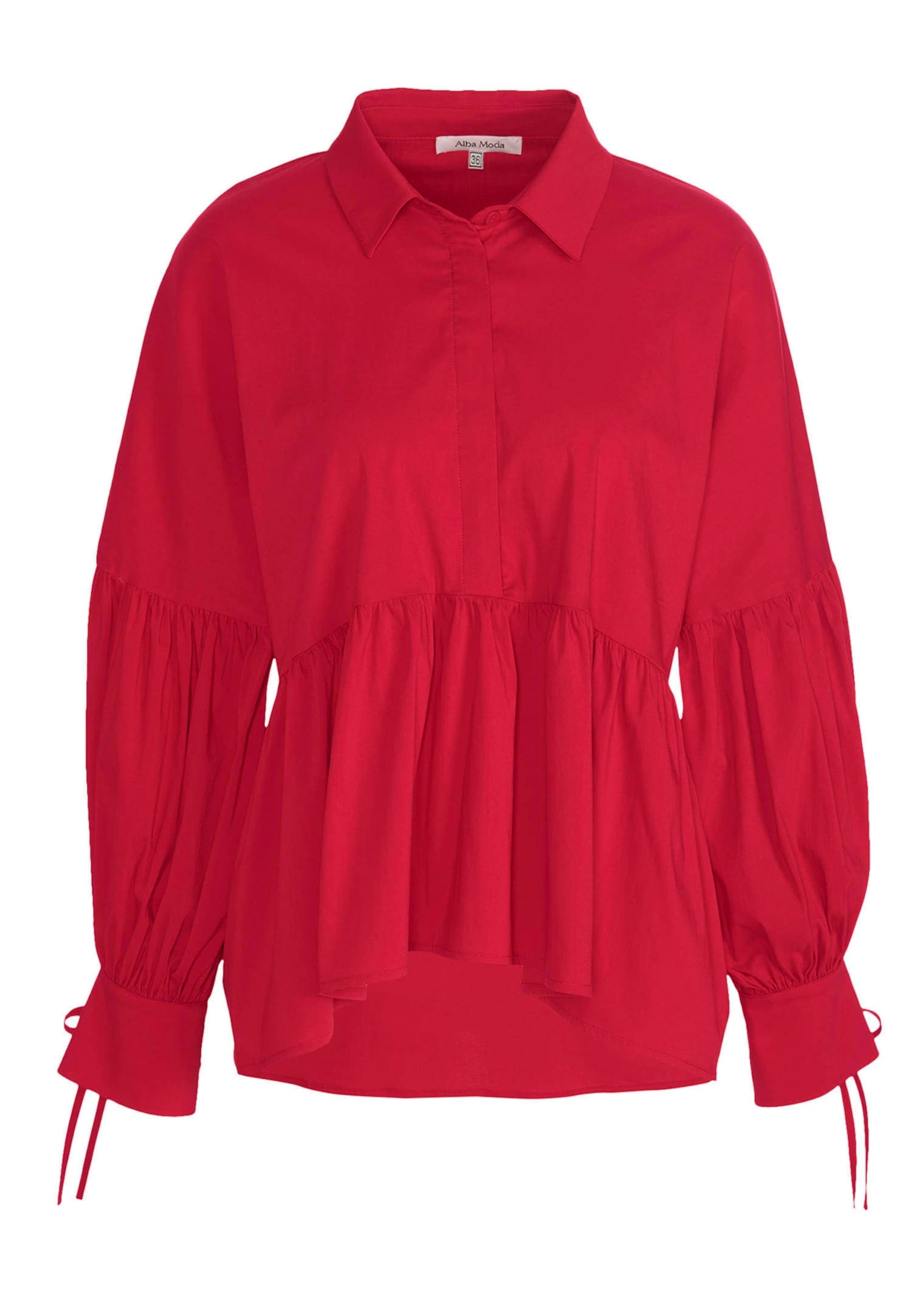 Hemdbluse ALBA MODA "Bluse Bluse", Damen, Gr. 48, rot, Obermaterial: 73% Baumwolle CO. 23% Polyamid PA. 4% Elasthan EL., Blusen Hemdbluse