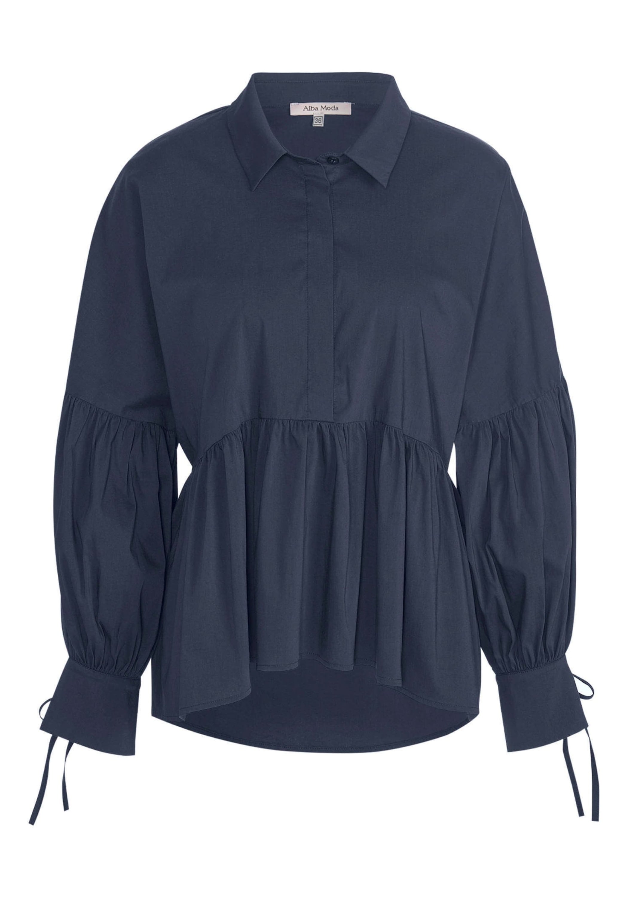 Hemdbluse ALBA MODA "Bluse Bluse", Damen, Gr. 42, blau (marine), Obermaterial: 73% Baumwolle CO. 23% Polyamid PA. 4% Elasthan EL., Blusen Hemdbluse