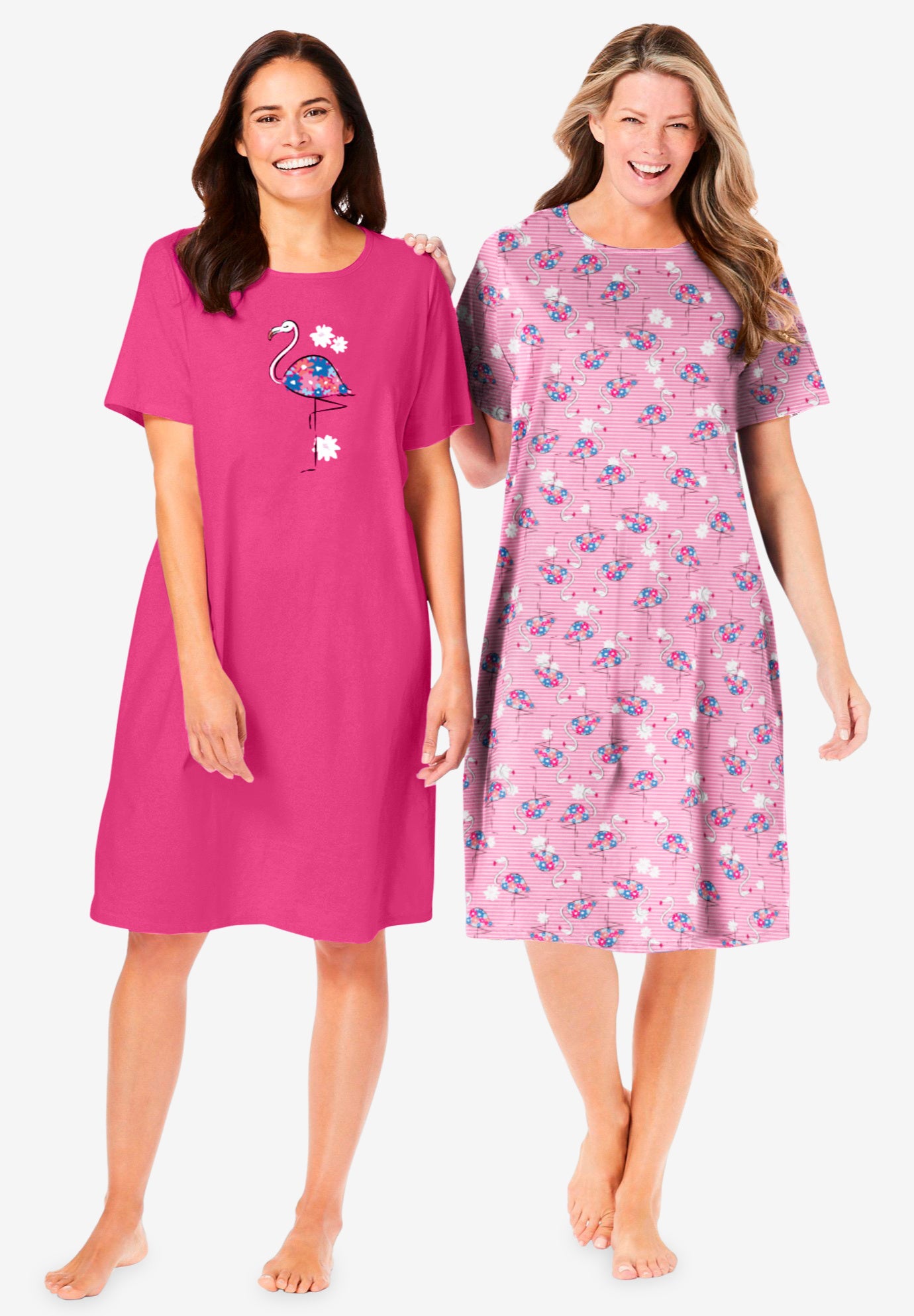 Plus Size Women's 2-Pack Short-Sleeve Sleepshirt by Dreams & Co. in Raspberry Sorbet Flamingos (Size M/L) Nightgown