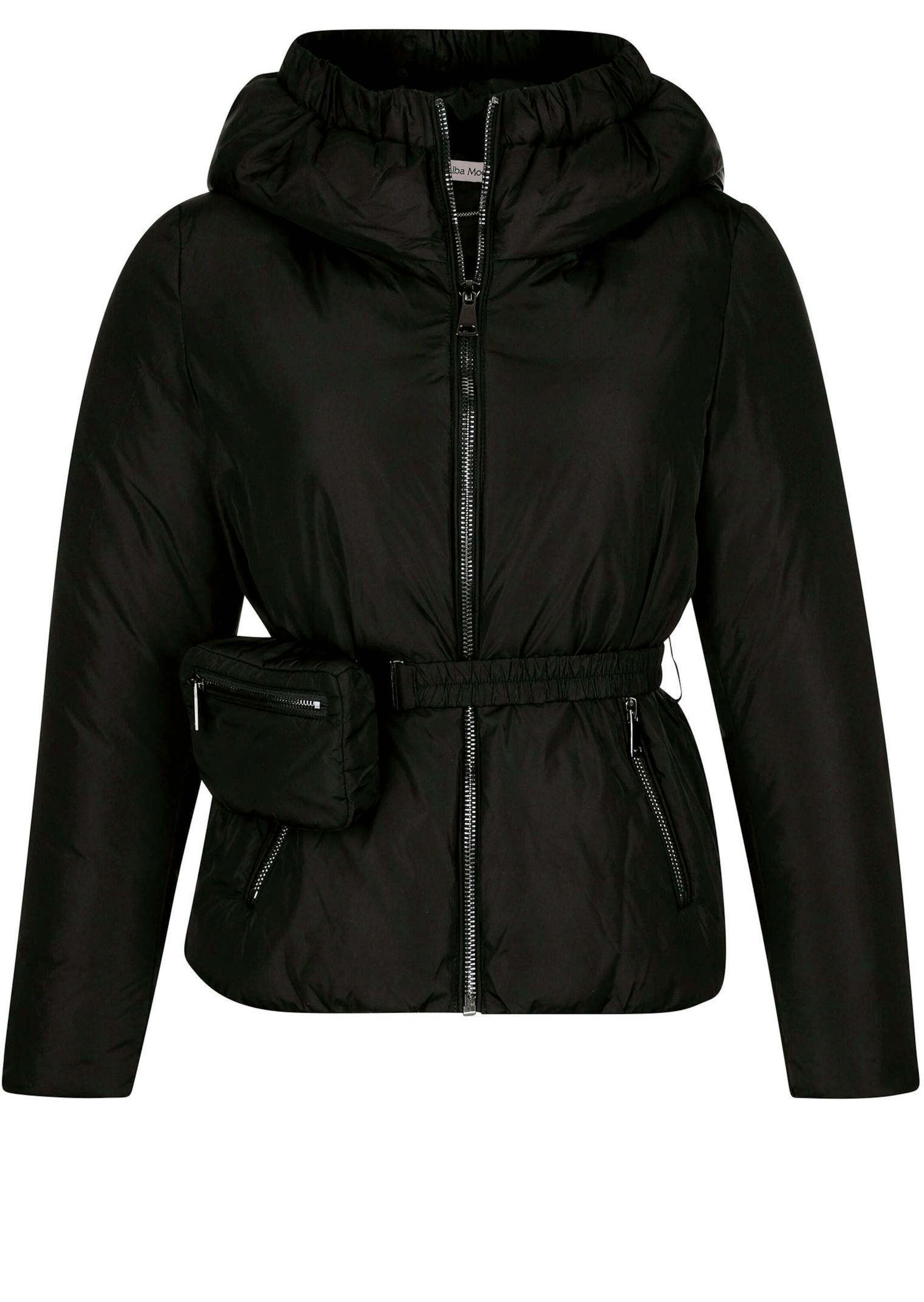 Steppjacke ALBA MODA "Steppjacke Steppjacke mit abnehmbarer Bauchtasche", Damen, Gr. 38, schwarz, Obermaterial: 100% Polyamid PA., Jacken Steppjacke
