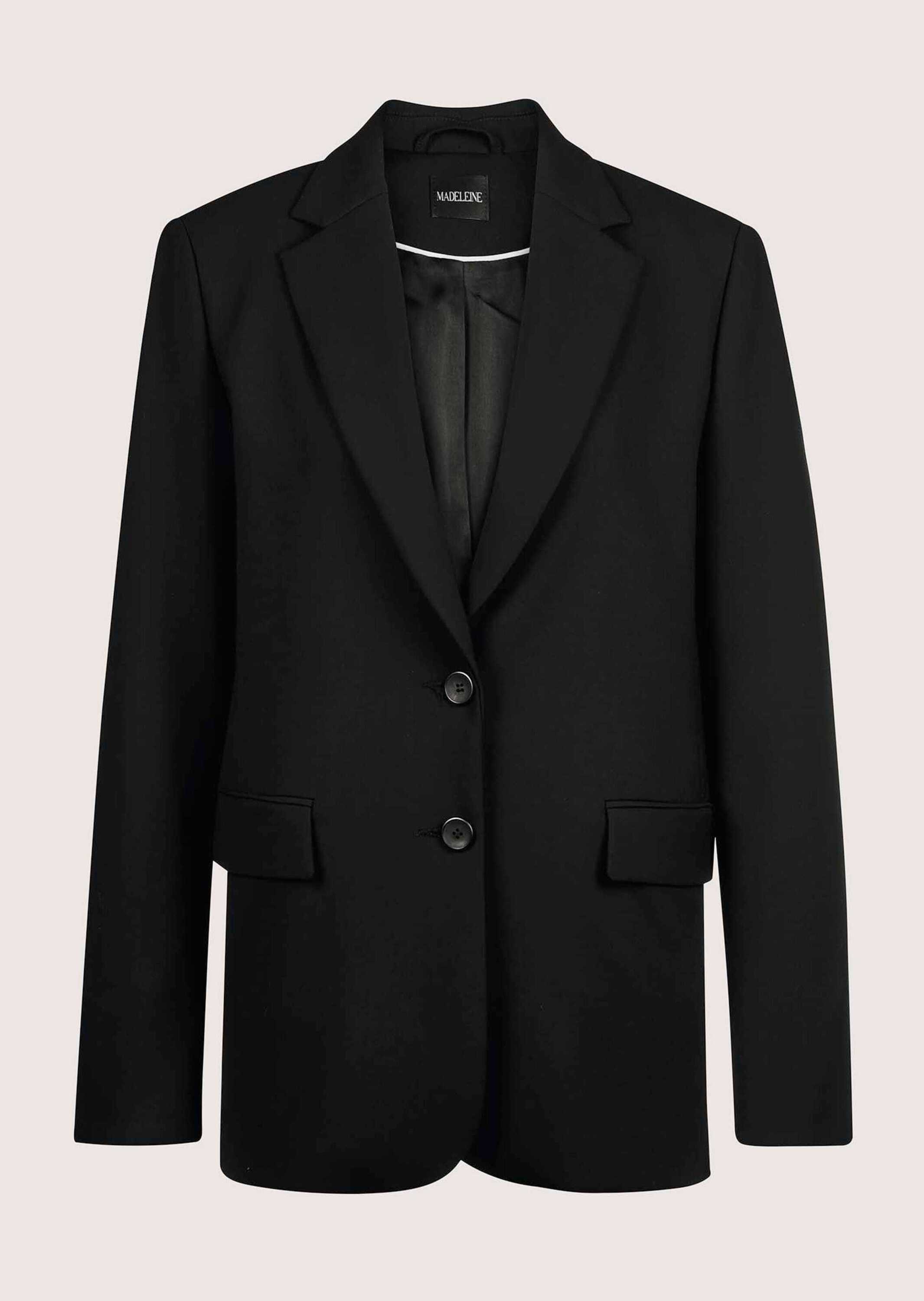 Jackenblazer MADELEINE "Blazer Einreihiger Blazer mit Stretchanteil", Damen, Gr. 40, schwarz, Obermaterial: 47% Polyester PES. 47% Viskose CV. 6% Elasthan EL., Modern, Blazer Image