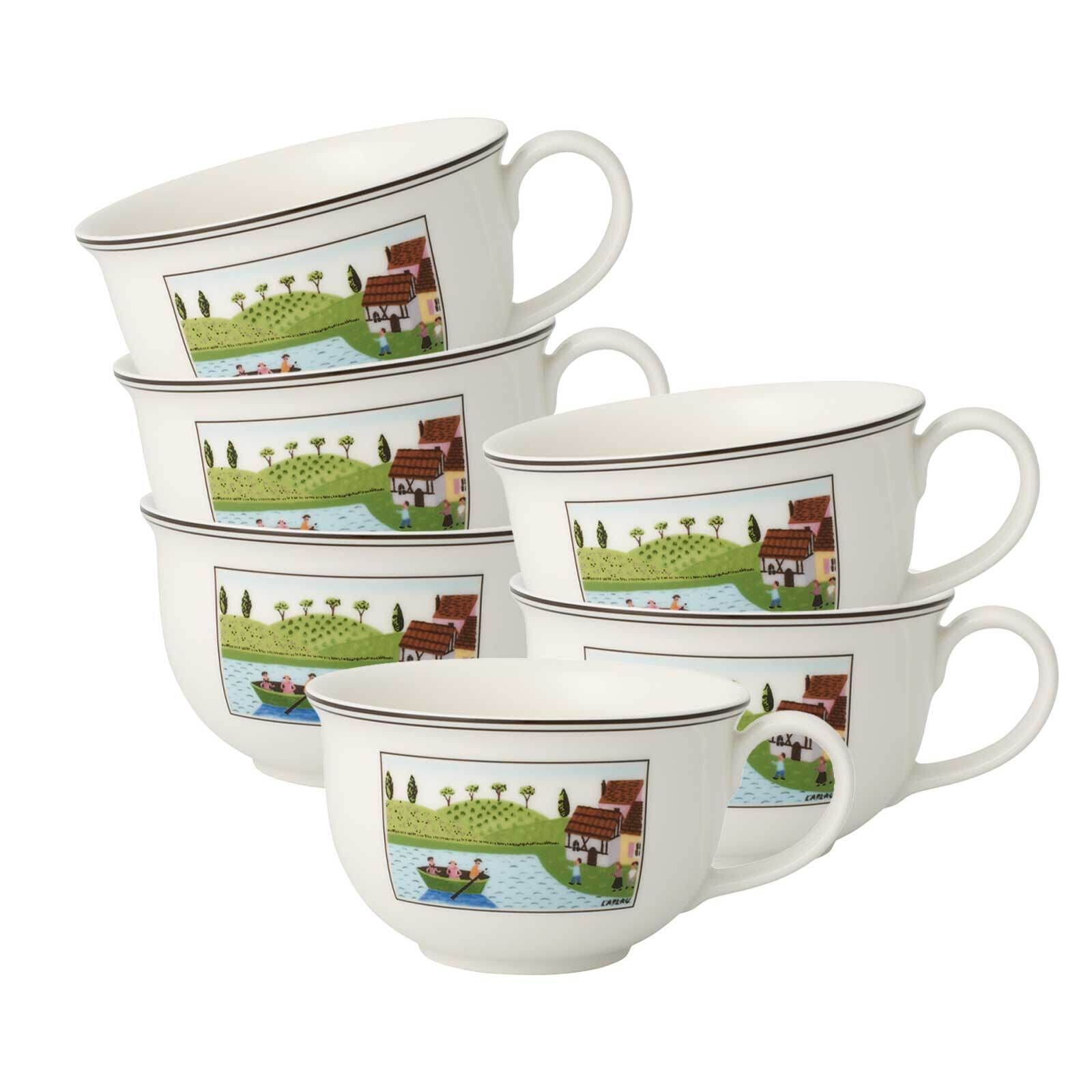 Tasse VILLEROY & BOCH "Café au lait Obertassen Charm & Breakfast Design Naif 500 ml 6er Set weiß-bunt", bunt (weiß, bunt), Porzellan, Trinkgefäße, Tasse Image