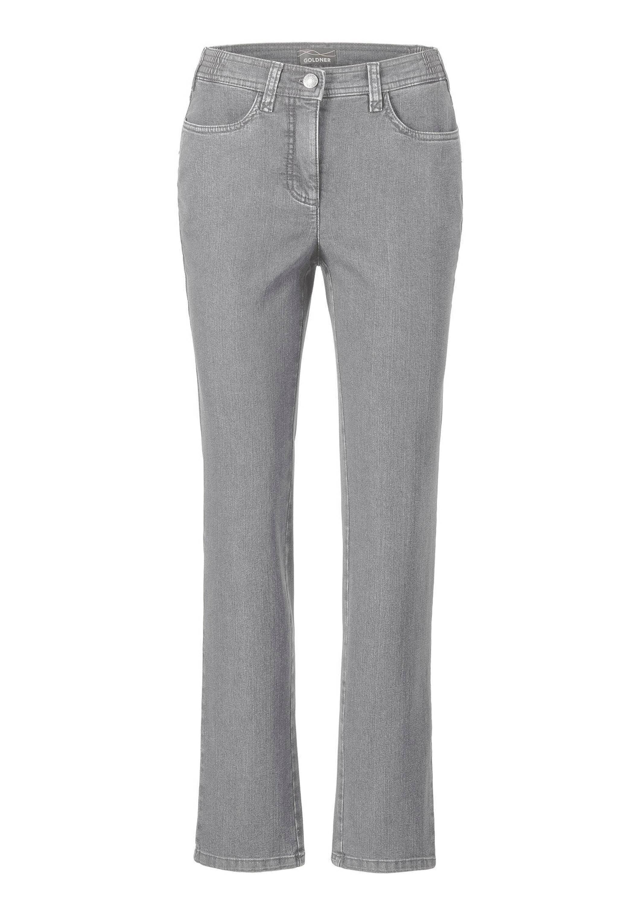 Regular-fit-Jeans GOLDNER "Kurzgröße Klassische Jeanshose ANNA", Damen, Gr. 19, K-Gr, grau (hellgrau), Obermaterial: 78% Baumwolle CO. 20% Polyester PES. 2% Elasthan EL., Jeans
