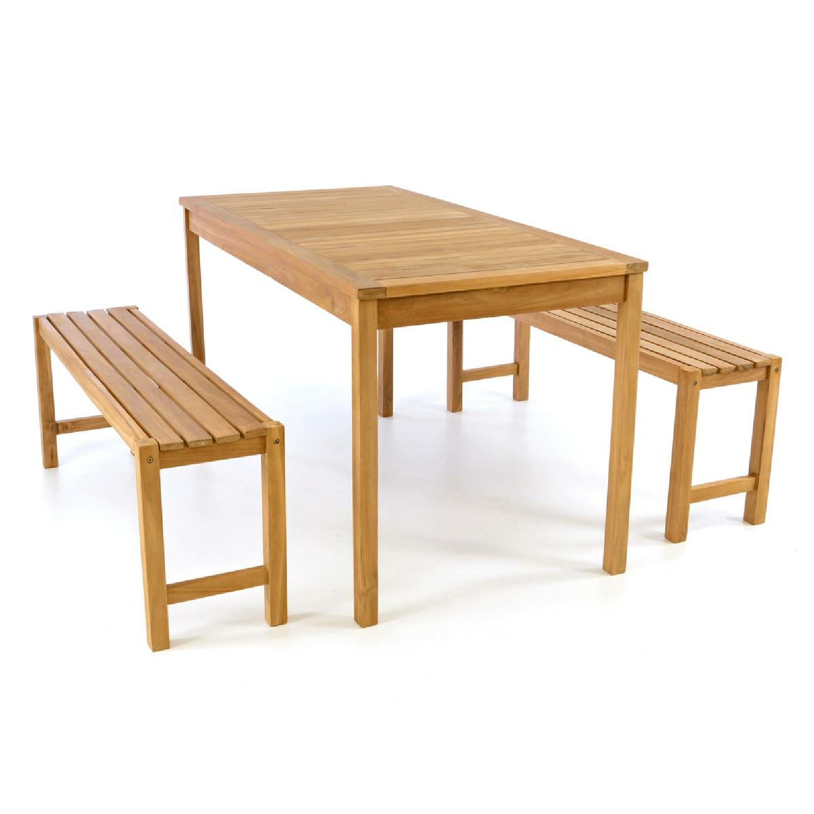 Garten-Essgruppe VCM "3-tlg. Sitzgruppe Garten Tisch Bank Holz Teak", braun (braun,), B:69cm, Obermaterial: 100% Holz Wood., Sitzmöbel-Sets