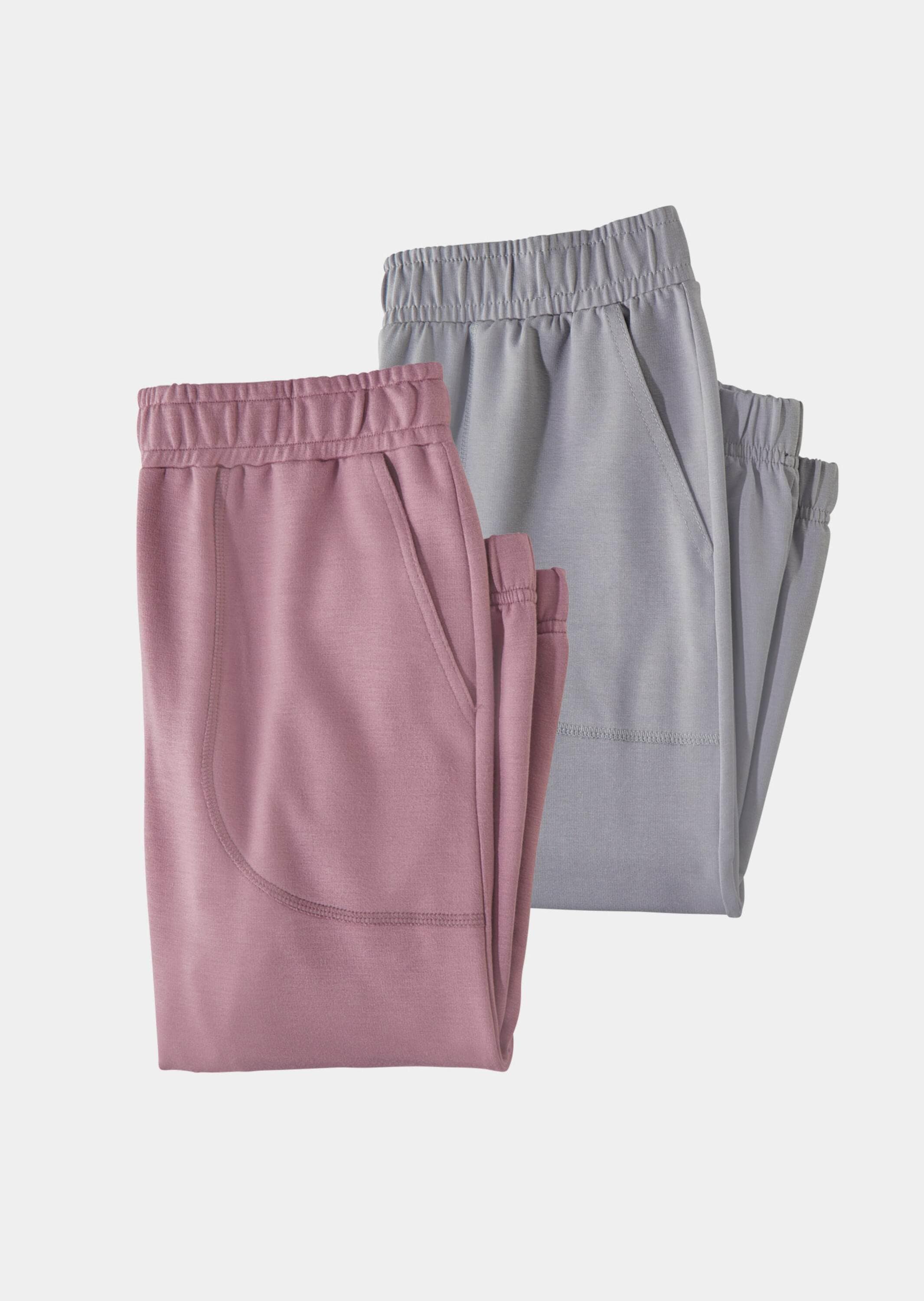 2-in-1-Hose GOLDNER "Freizeithosen im 2er-Pack", Damen, Gr. 46, N-Gr, rosa (altrosé, grau), Obermaterial: 64% Viskose CV. 30% Polyester PES. 6% Elasthan EL., Hosen
