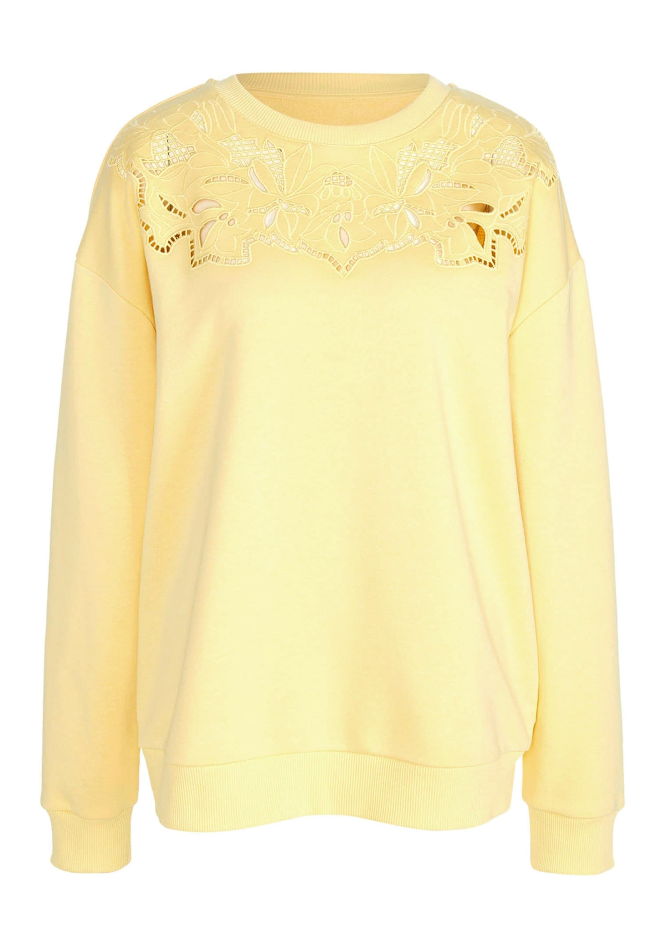 Longpullover ALBA MODA "Sweatshirt Sweatshirt", Damen, Gr. 42, gelb, Obermaterial: 65% Baumwolle CO. 35% Polyester PES., Pullover Longpullover