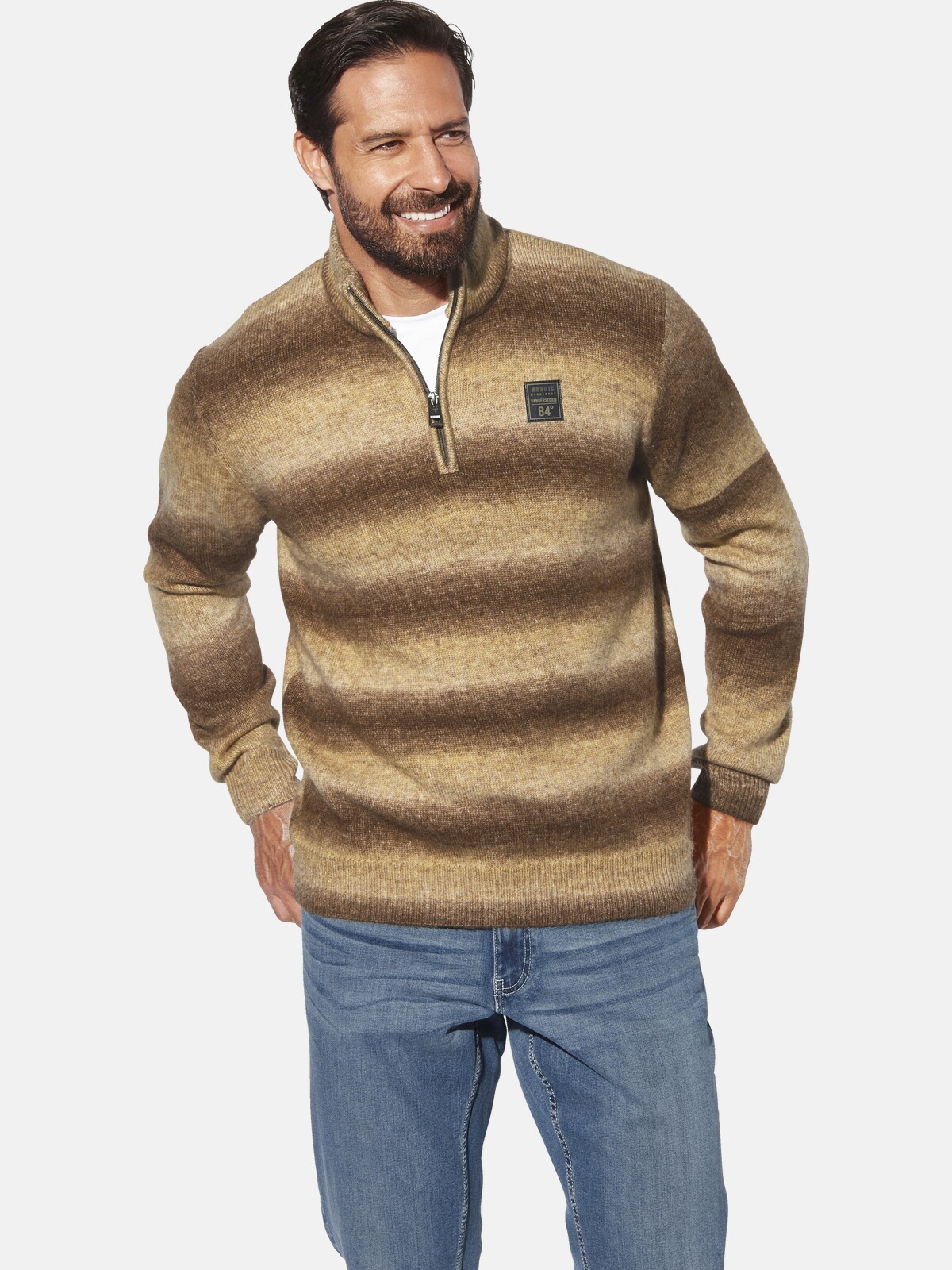 Rundhalspullover JAN VANDERSTORM "Pullover AKSELSTAD", Herren, Gr. 5XL, grün (braun gestreift), Obermaterial: 51% Polyacryl PAN. 40% Polyamid ECONYL PA ECONYL. 9% Wolle mw., Pullover Rundhalspullover