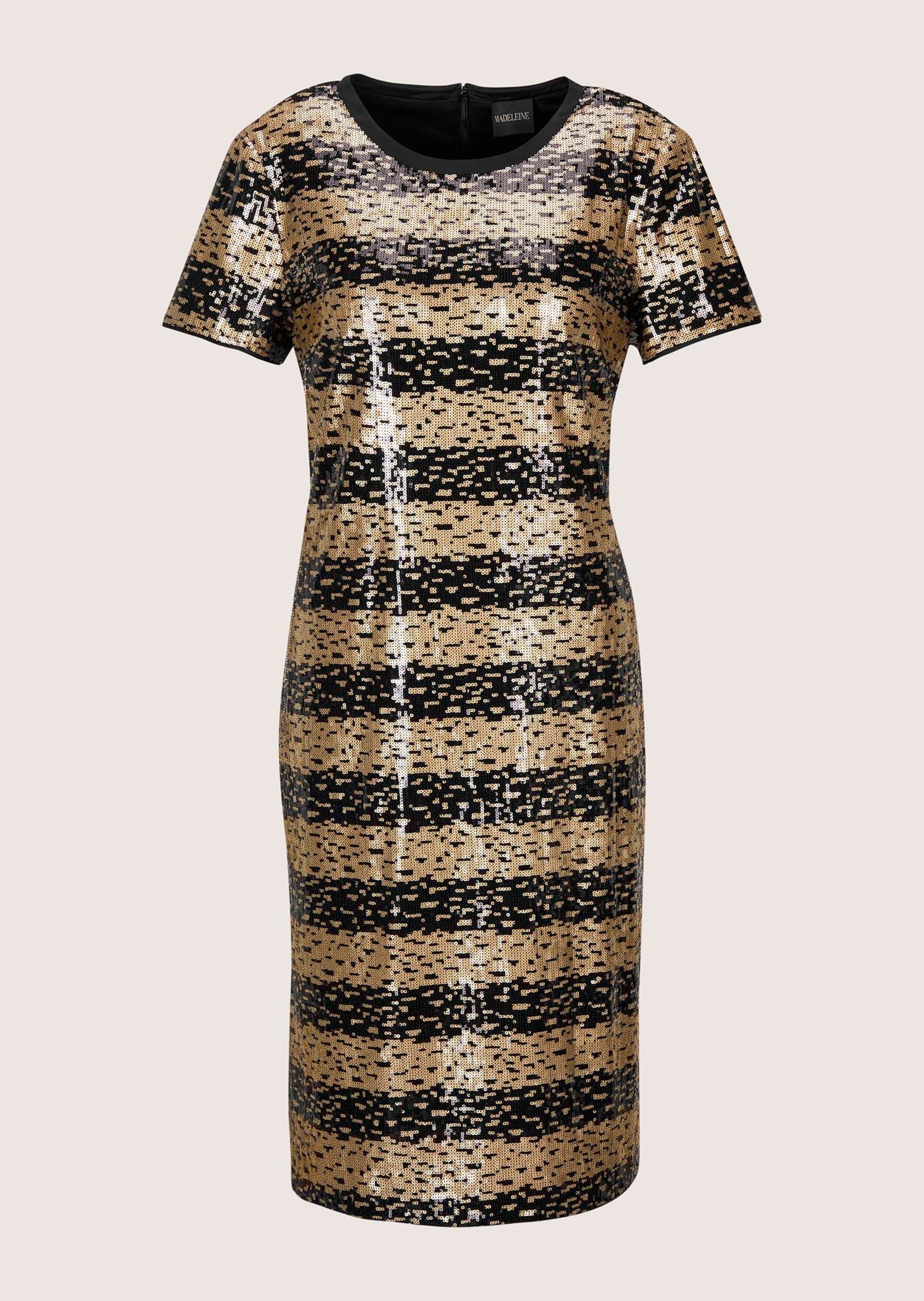 Cocktailkleid MADELEINE "Paillettenkleid Elegantes Shirtkleid im Streifen-Look", Damen, Gr. 34, N-Gr, schwarz (schwarz, multicolor), Obermaterial: 95% Polyester PES. 5% Elasthan EL., Kleider