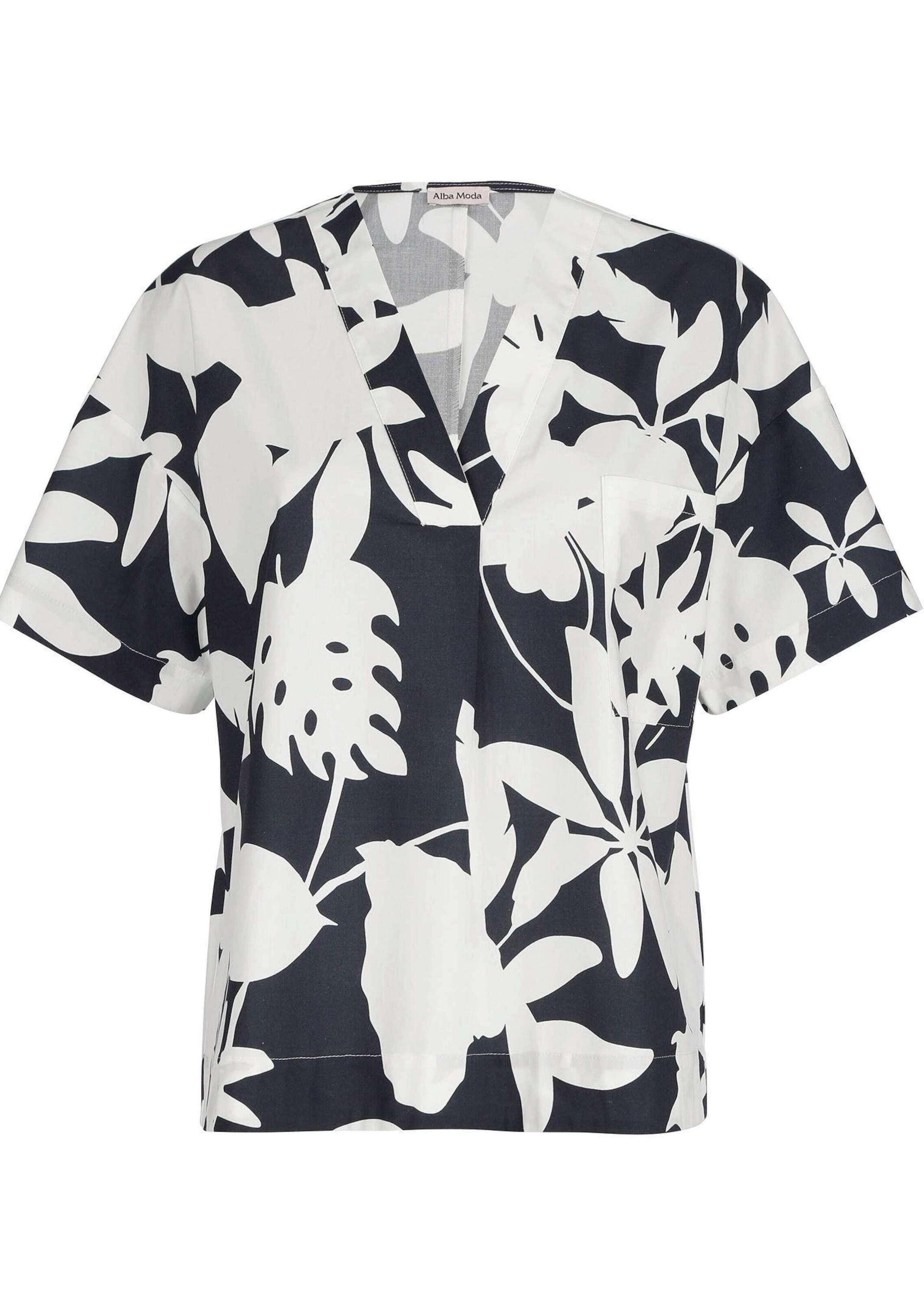 Shirtbluse ALBA MODA "Bluse Bluse", Damen, Gr. 36, blau (marine), Obermaterial: 97% Baumwolle CO. 3% Elasthan EL., Blusen