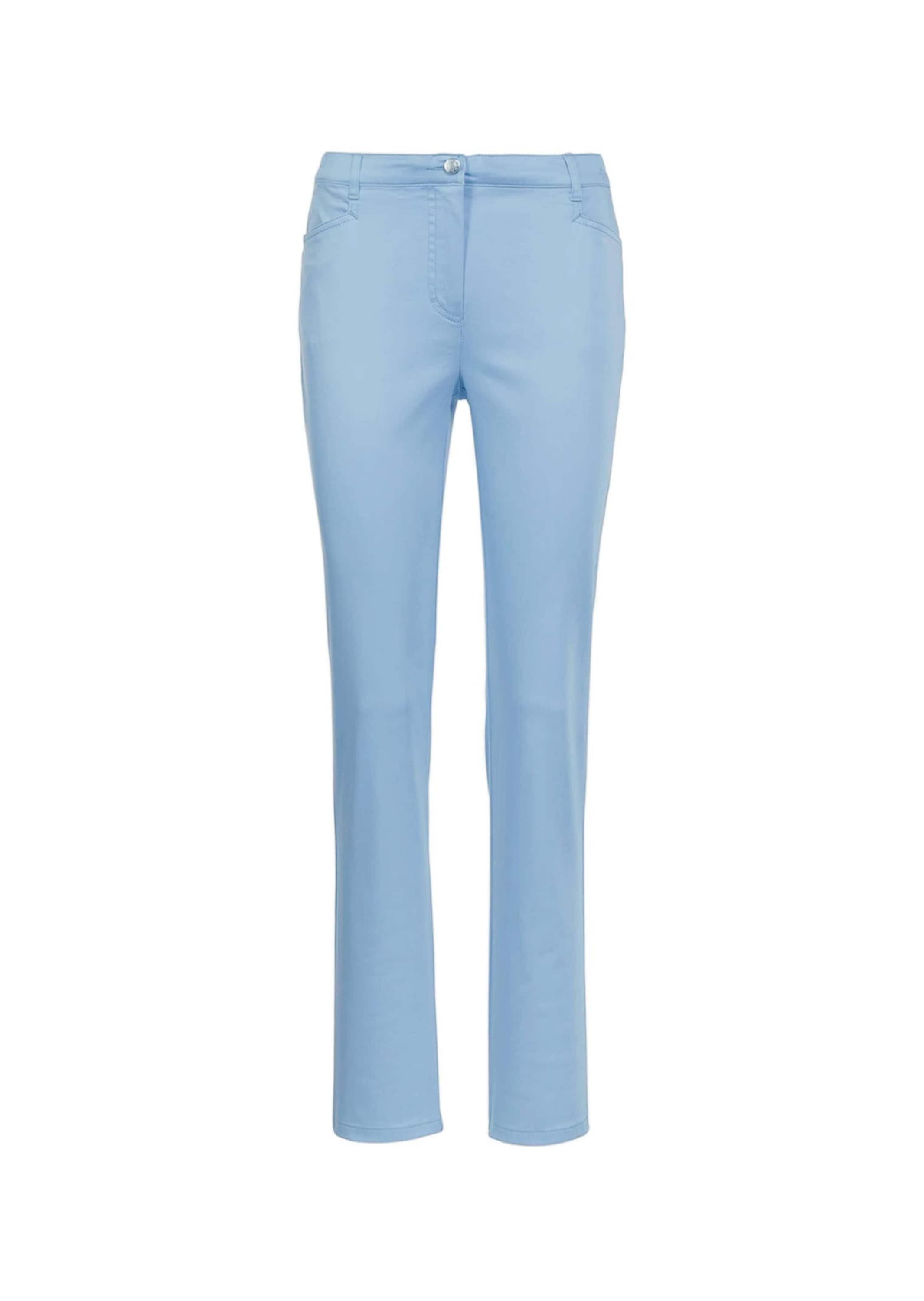 Stoffhose GOLDNER "Kurzgröße Leichte Baumwoll-Hose ANNA", Damen, Gr. 21, K-Gr, blau (hellblau), Obermaterial: 98% Baumwolle CO. 2% Elasthan EL., Hosen Stoffhose