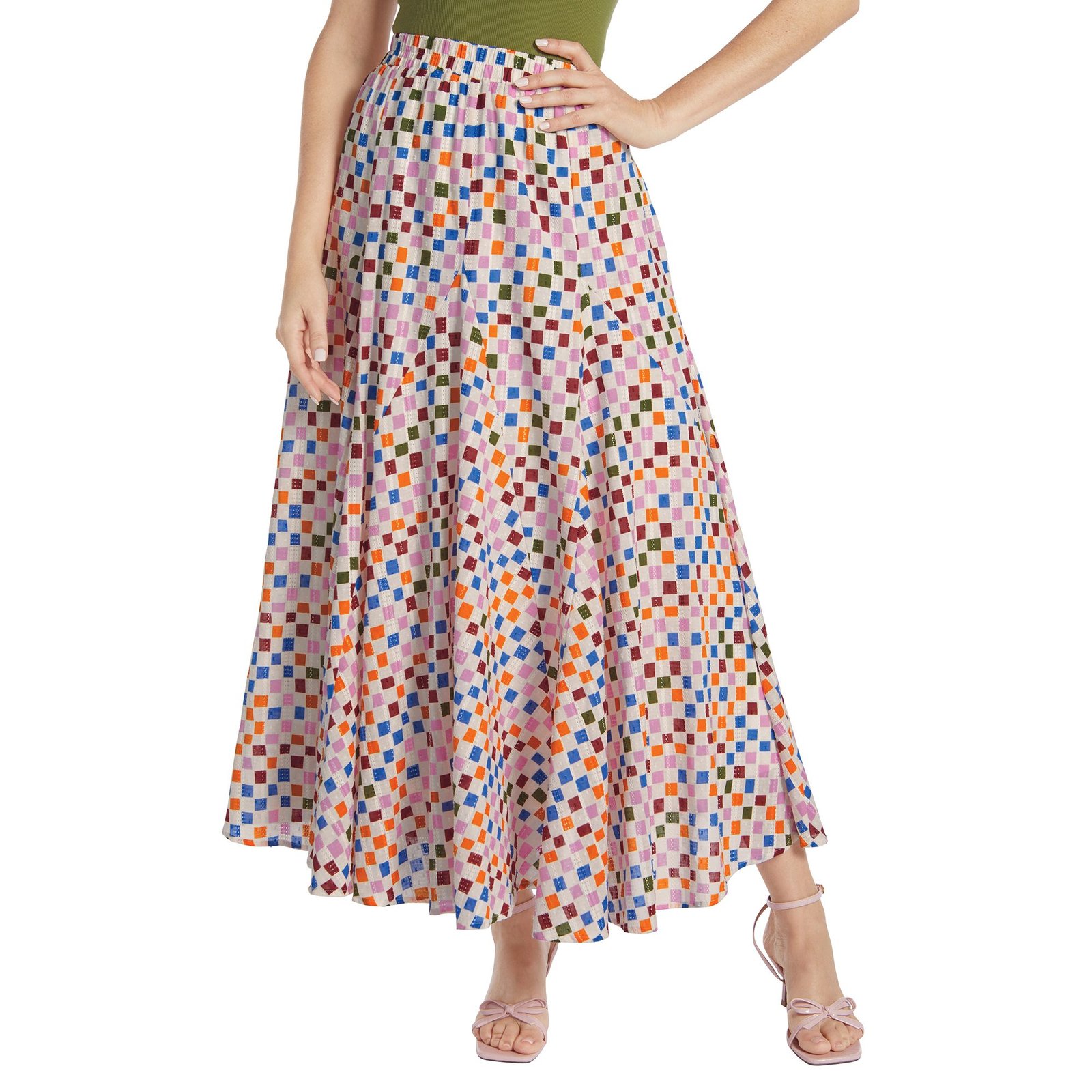 Masseys Daydream Maxi Skirt (Size XL) Multi Checker, Cotton