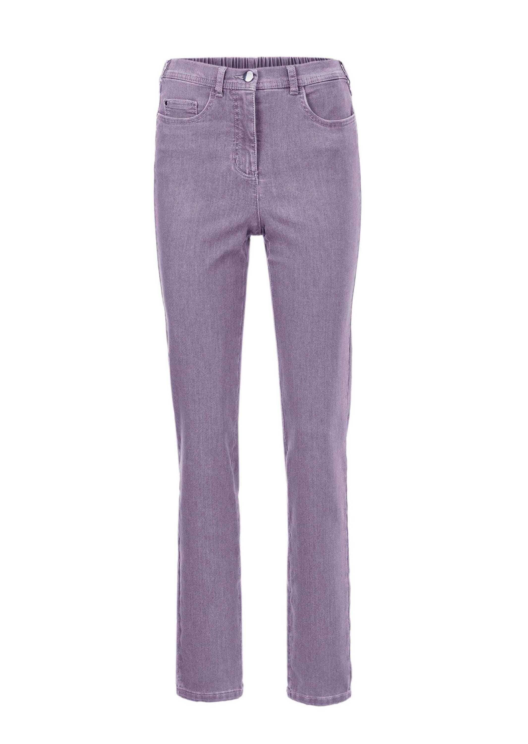 Regular-fit-Jeans GOLDNER "Kurzgröße Damen Jeans Slim Fit LOUISA, Stretch", Damen, Gr. 21, K-Gr, lila (lavendel), Obermaterial: 70% Baumwolle CO. 27% Polyester PES. 3% Elasthan EL., Jeans