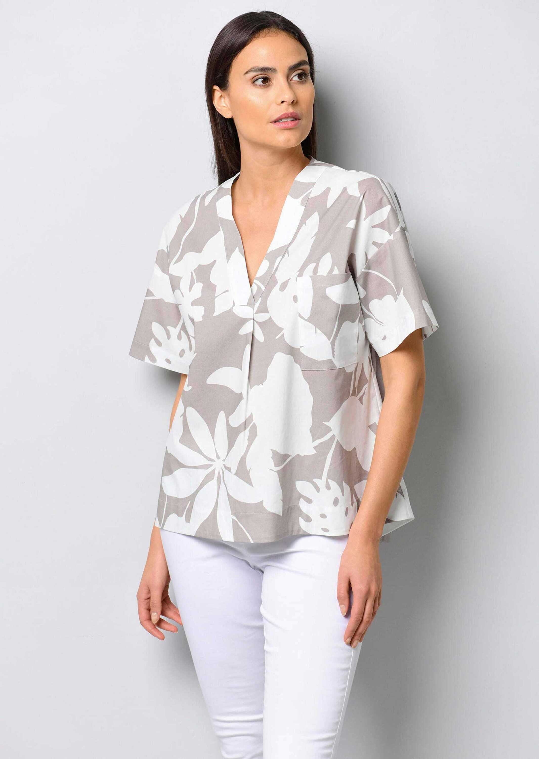 Shirtbluse ALBA MODA "Bluse Bluse", Damen, Gr. 34, beige (taupe), Obermaterial: 97% Baumwolle CO. 3% Elasthan EL., Blusen