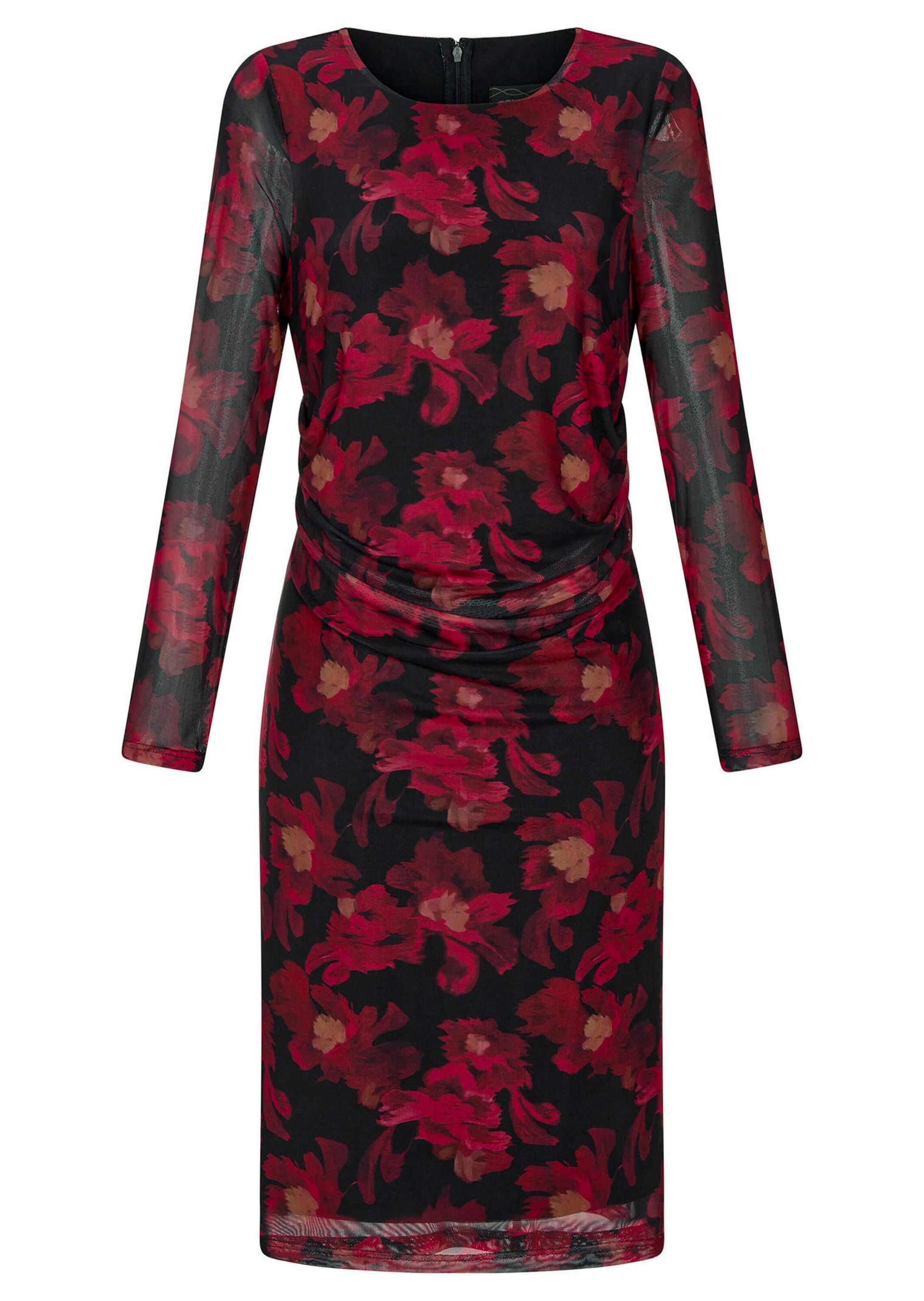 Abendkleid GOLDNER "Kurzgröße Kleid aus weichem Mesh", Damen, Gr. 25, K-Gr, schwarz (schwarz, rot, geblümt), Obermaterial: 90% Polyester PES. 10% Elasthan EL., Kleider Abendkleid