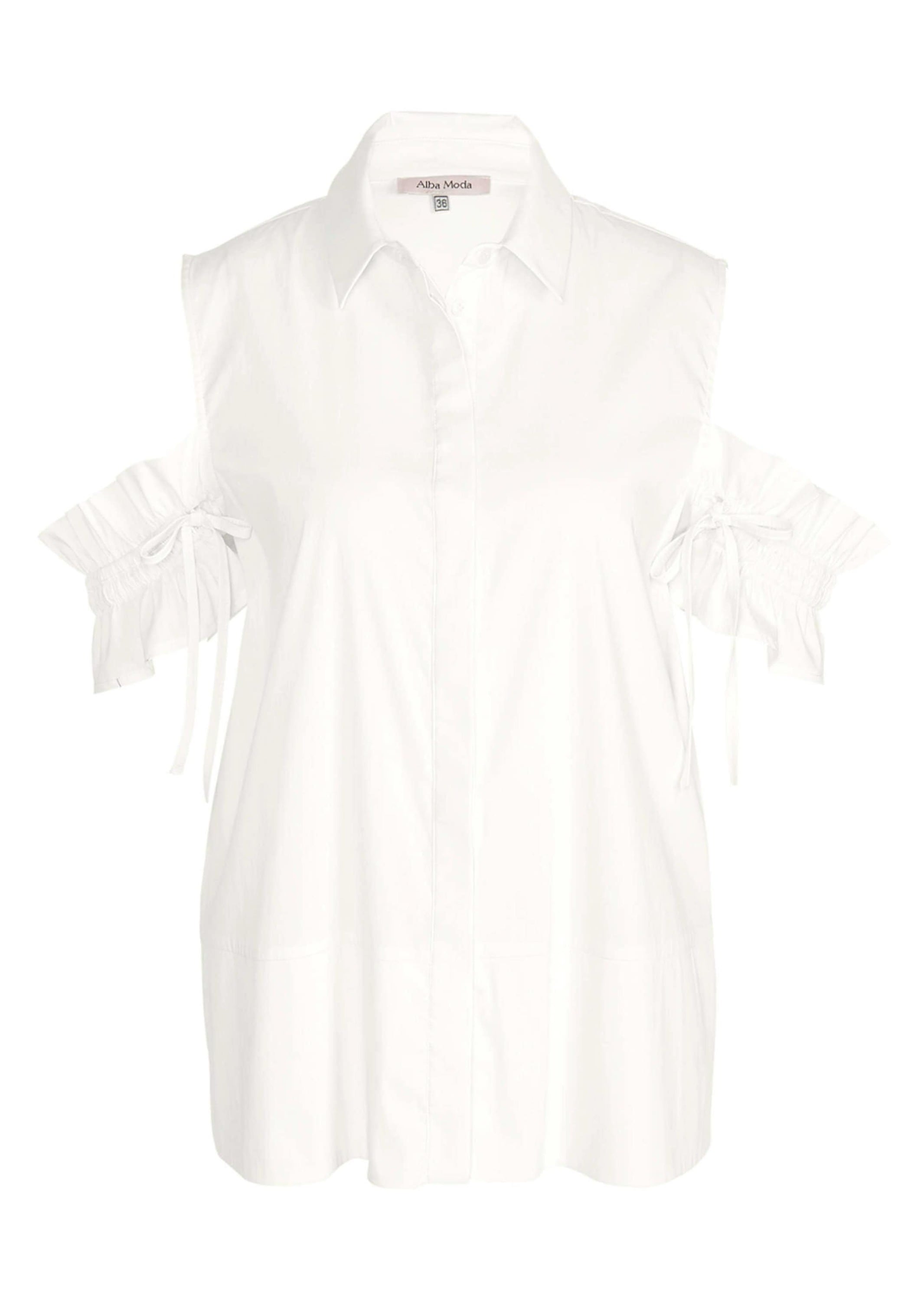 Hemdbluse ALBA MODA "Bluse Bluse", Damen, Gr. 42, weiß (sanftes weiß), Obermaterial: 73% Baumwolle CO. 23% Polyamid PA. 4% Elasthan EL., Blusen Hemdbluse
