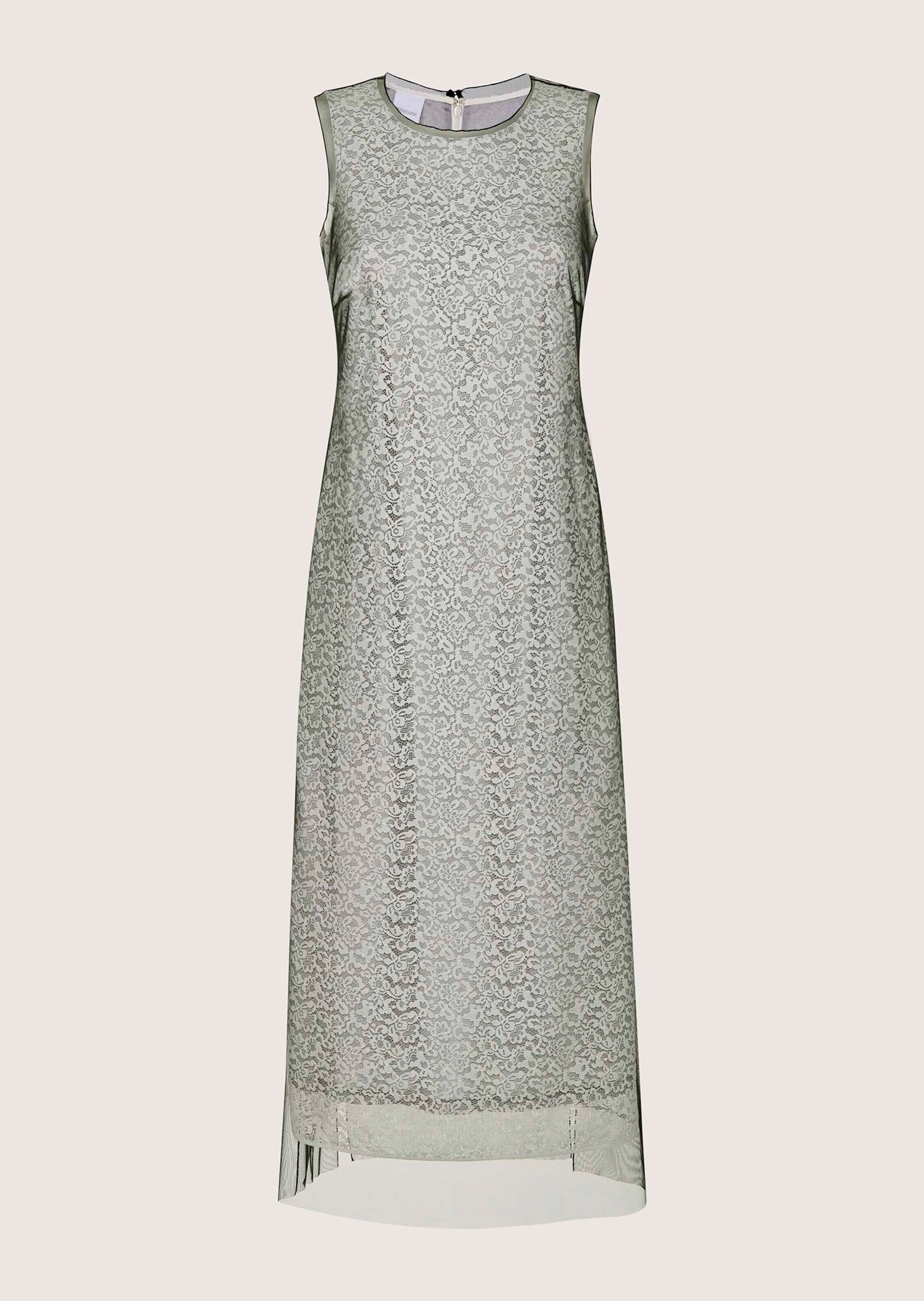 Midikleid MADELEINE "Spitzenkleid Elegantes Tüllkleid mit Spitzendetails", Damen, Gr. 44, N-Gr, weiß (weiß, silbergrau, schwarz), Obermaterial: 66% Polyamid PA. 34% Baumwolle CO., Kleider Midikleid