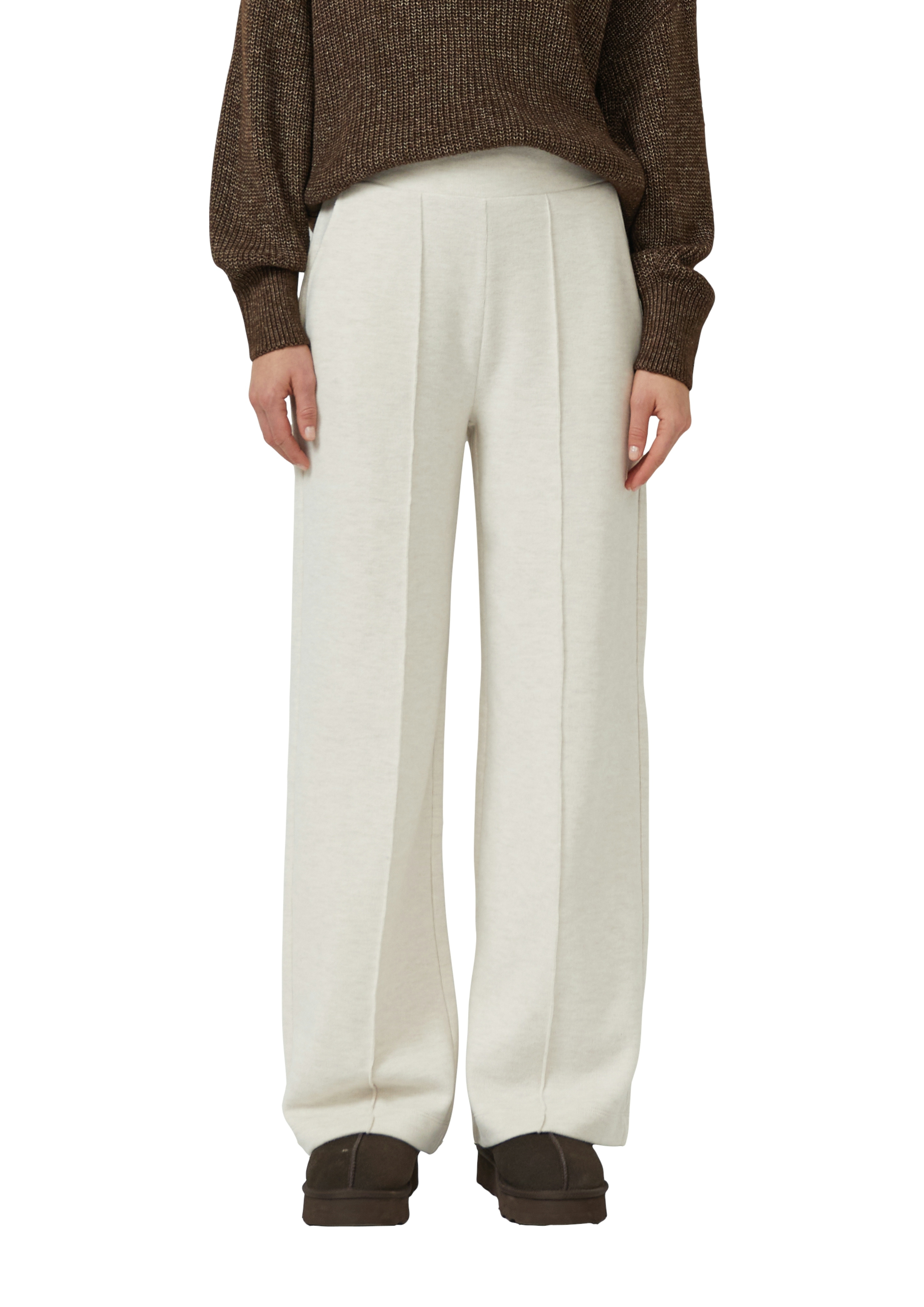 Sweathose S.OLIVER, Damen, Gr. 44, N-Gr, light beige melange, Sweatware, Obermaterial: 50% Baumwolle, 50% Polyester, meliert, lang, Hosen Sweathose, mit dekorativer Biesennaht vorne