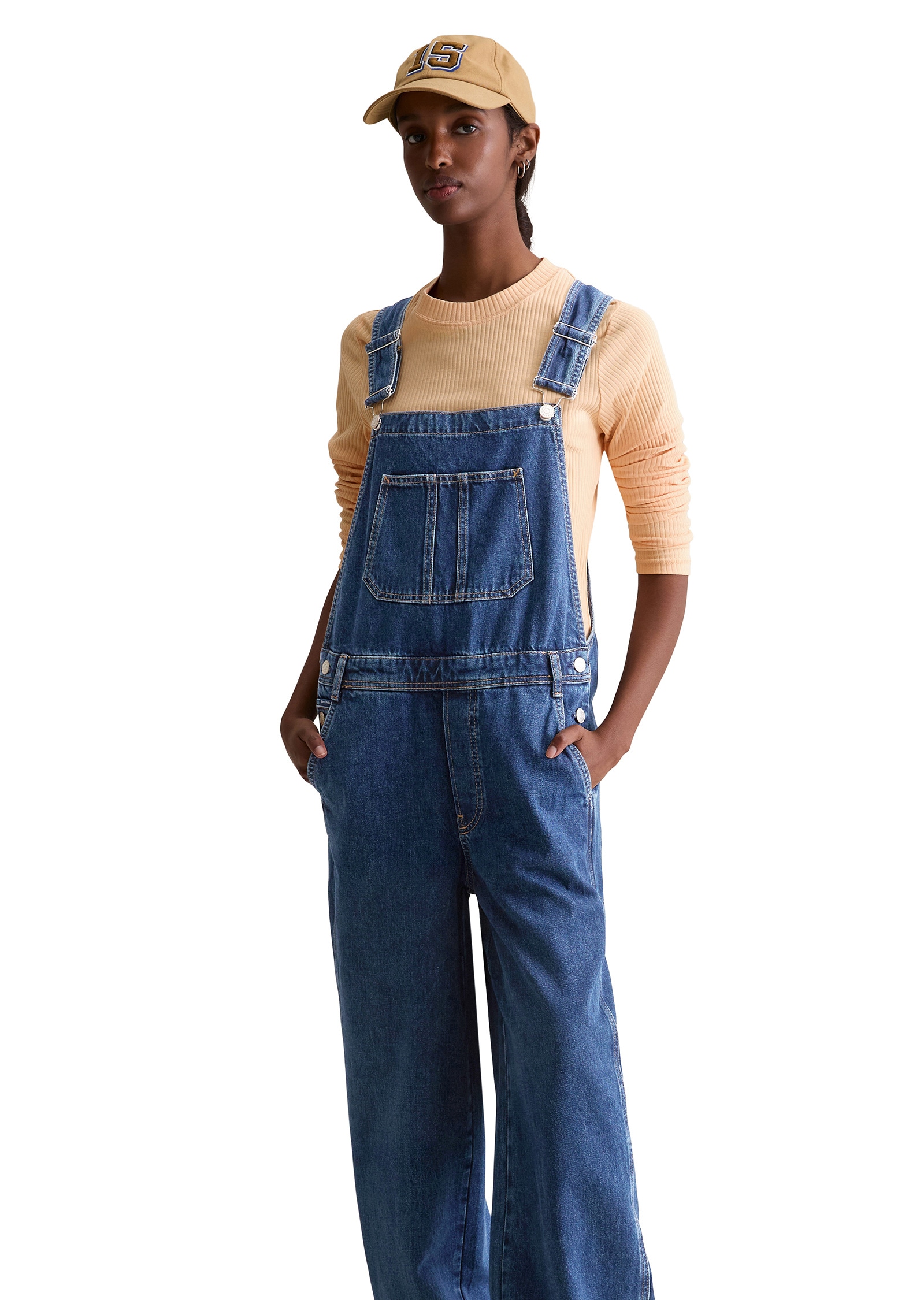 Overall MARC O'POLO DENIM "aus Rigid Denim ohne Elasthan", Damen, Gr. XXS, Normalgrößen, dunkelblau, Obermaterial: 100% Baumwolle, unifarben, relaxed fit normal, Overalls Overall