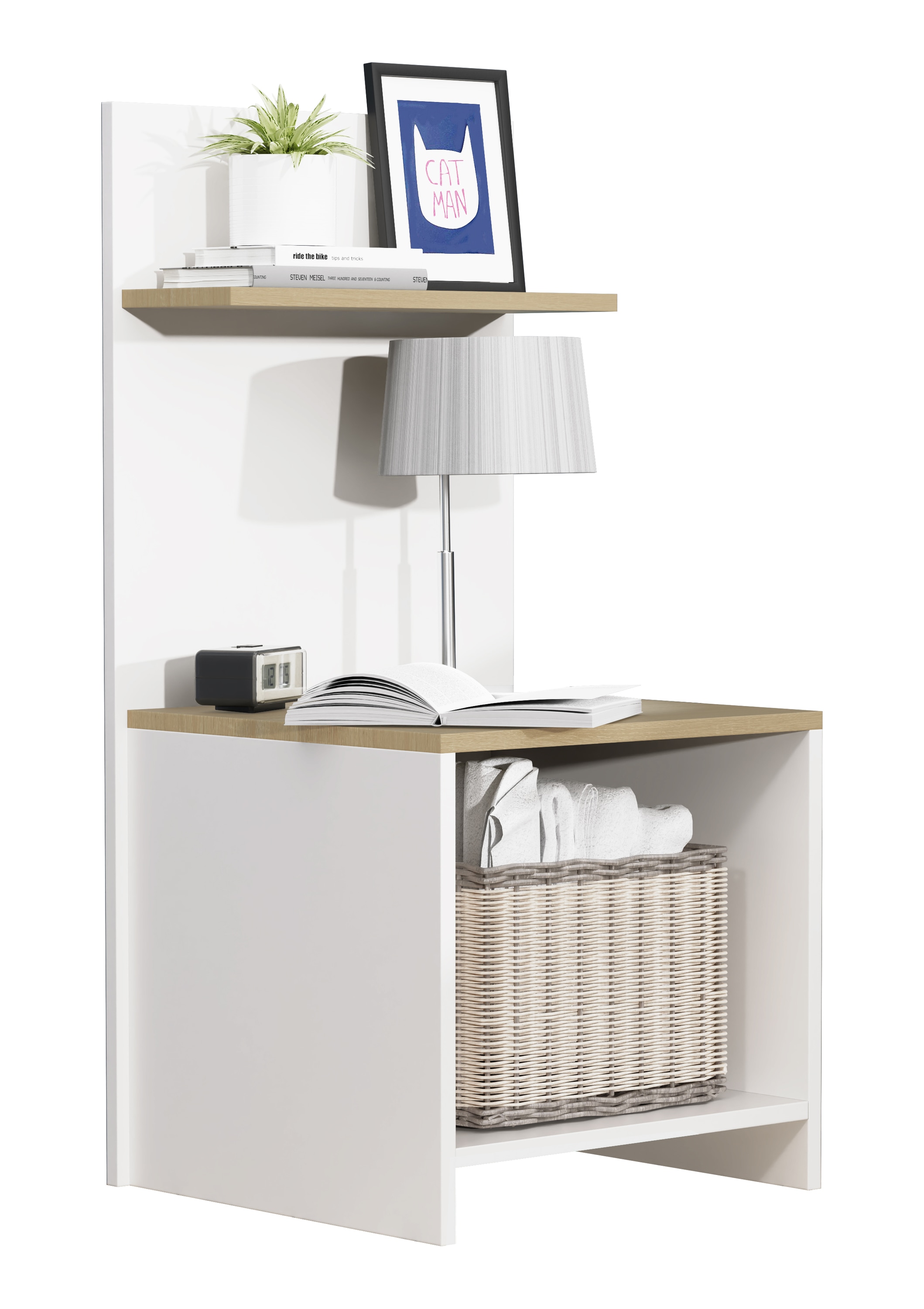 Nachttisch VCM "Hoher Nachtschrank Nachttisch Beistelltisch Malisa", braun (weiß, honig, eiche), Tische, Nachttisch