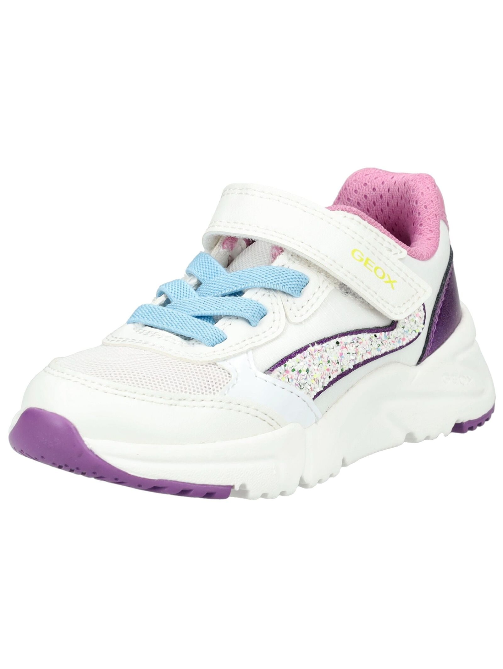 Sneaker GEOX "Geox Sneaker Lederimitat/Textil", Damen, Gr. 29, weiß, lila, Lederimitat, Textil, Schuhe Sneaker