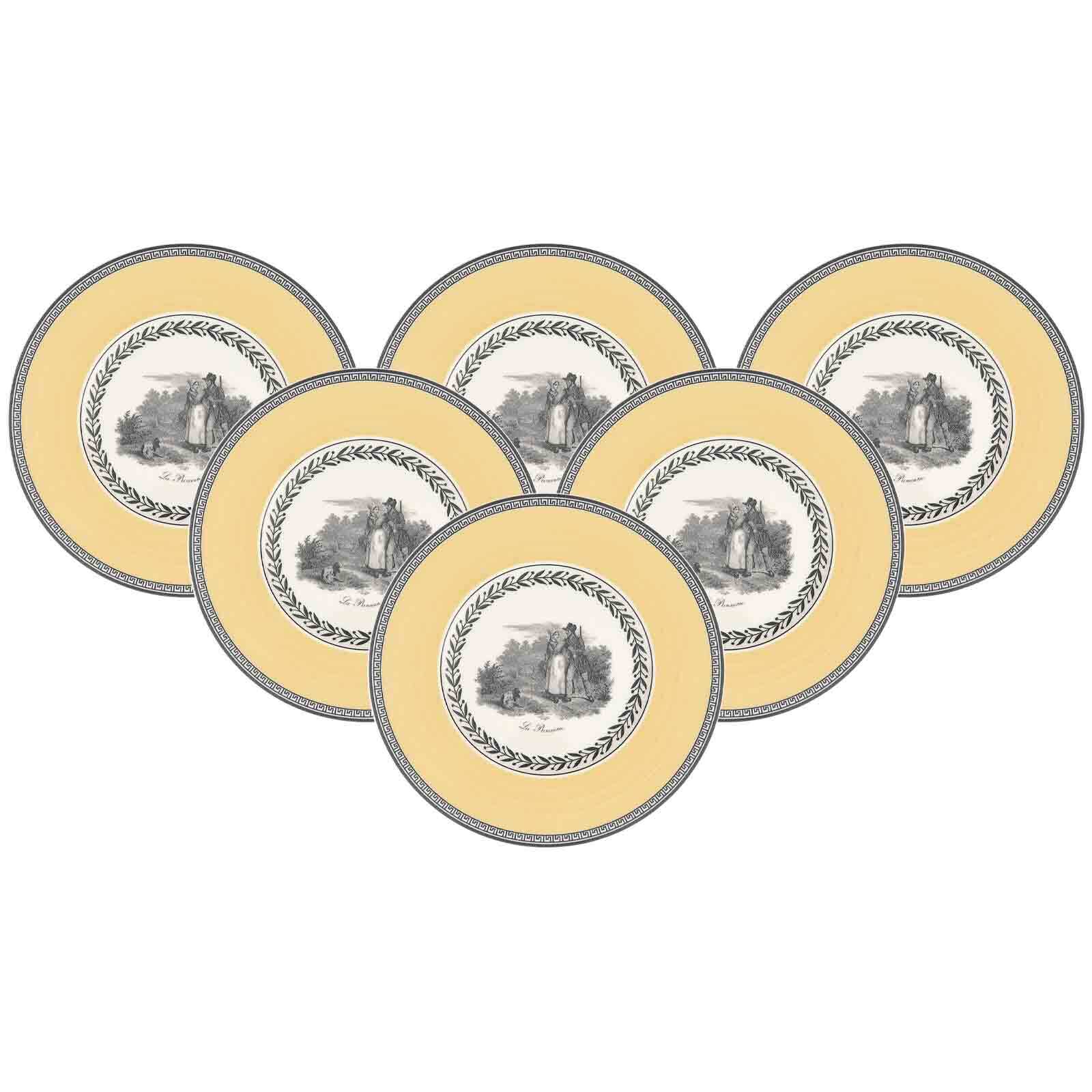 Brotteller VILLEROY & BOCH "Brotteller Audun Chasse ø 16 cm 6er Set weiß-grau-gelb", bunt (weiß, grau, gelb), Speiseteller