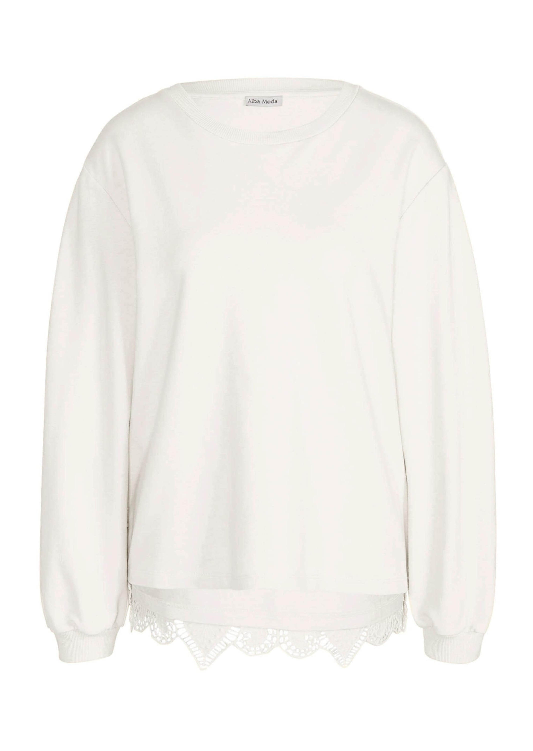 Longpullover ALBA MODA "Sweatshirt Sweatshirt", Damen, Gr. 44, weiß (natur), Obermaterial: 95% Baumwolle CO. 5% Elasthan EL., Modern, Pullover Longpullover