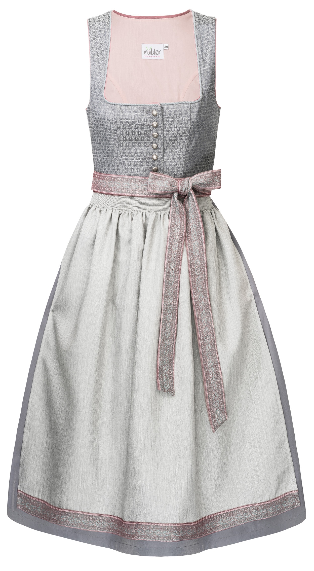 Dirndl NÜBLER "Dirndl lang Ellen", Damen, Gr. 44, EURO, grau, Obermaterial: 100% Polyester PES., Kleider Image